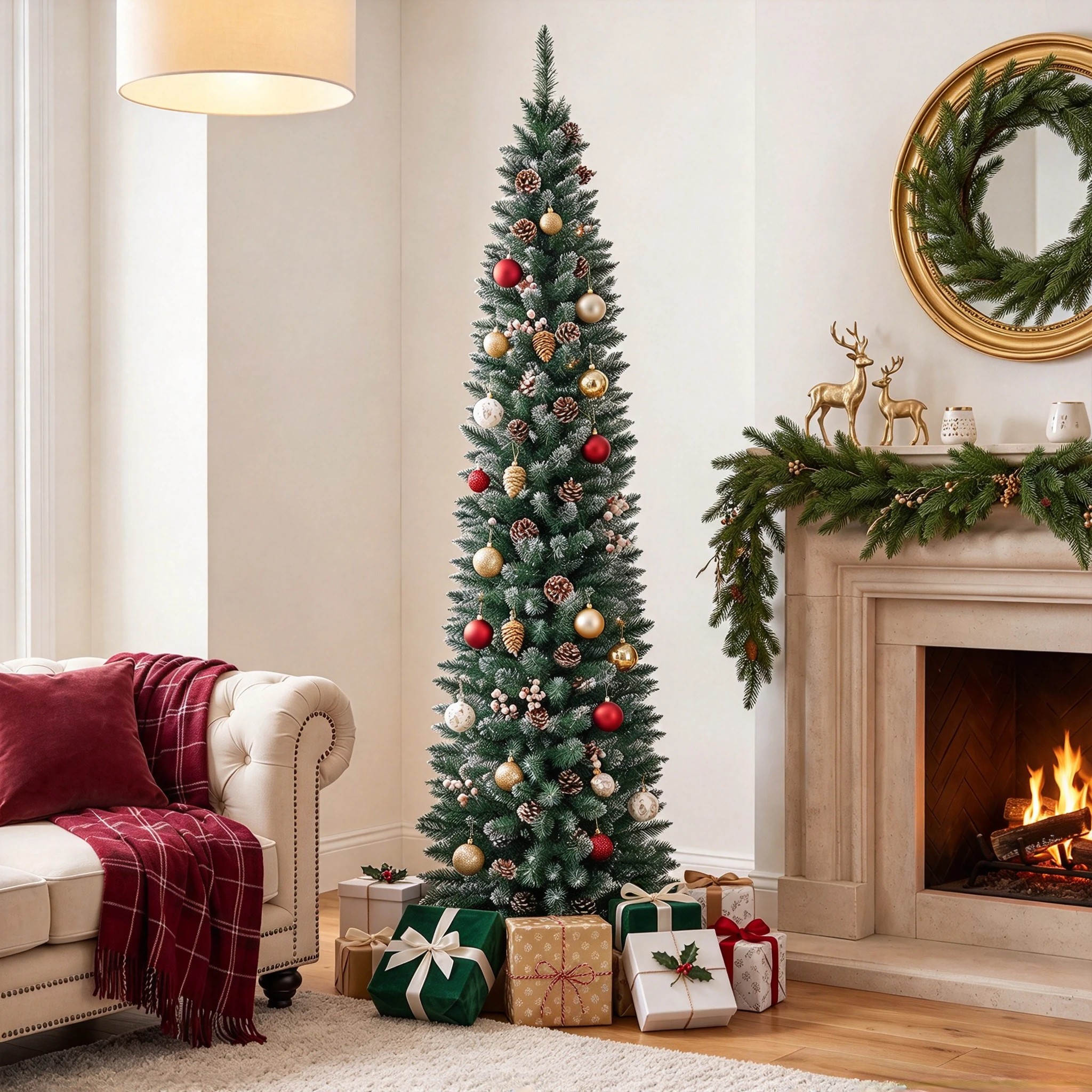 5 Costway 2.1M/7FT Artificial Christmas Tree w/41 Pine Cones Pencil Xmas Tree, 5 of 8