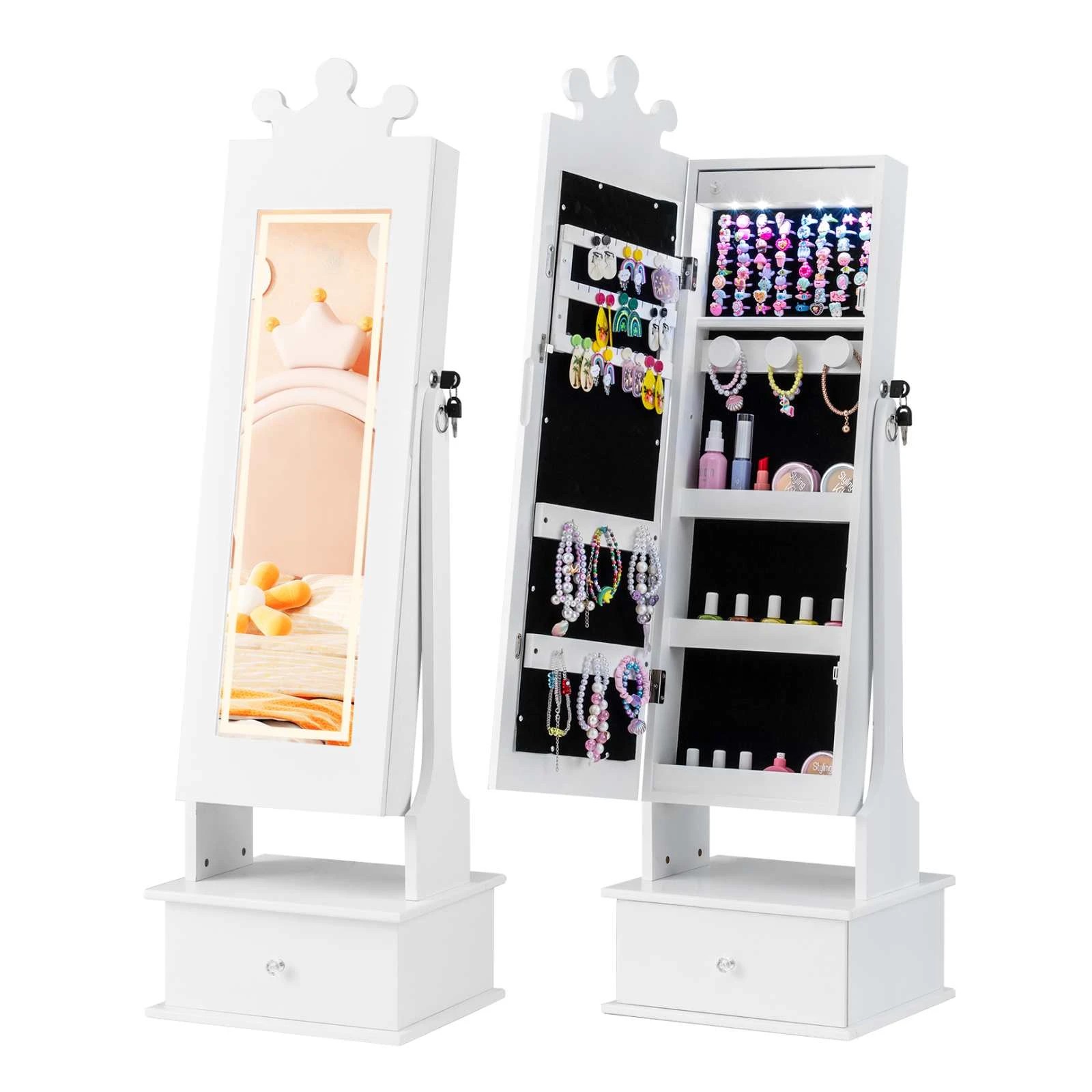 1 Costway Mirror Jewellery Cabinet Princess Armoire - White, 1 of 1