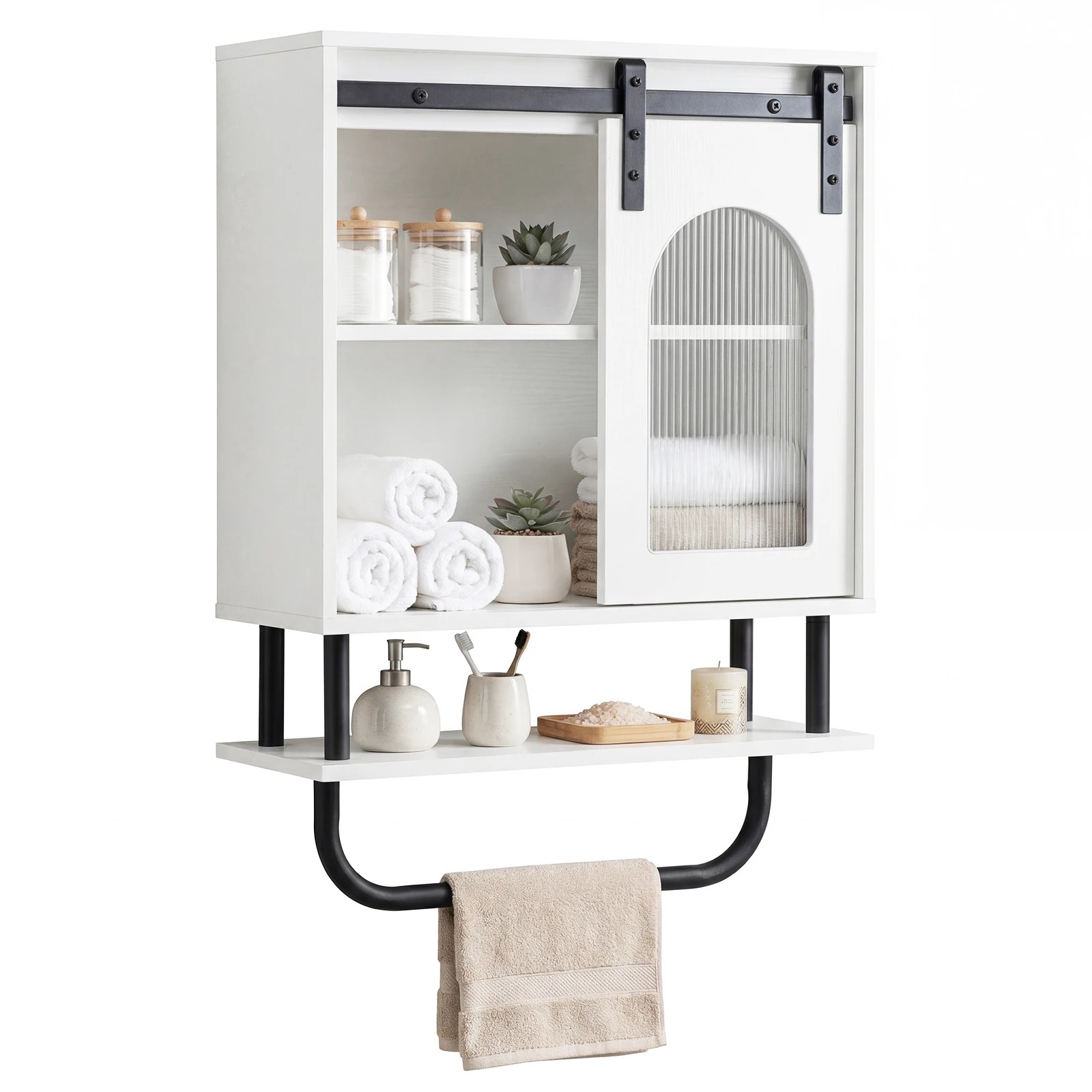 4 Costway Bathroom Wall Cabinet Farmhosue Medicine Cabinet w/Storage Shelf - White, 4 of 4