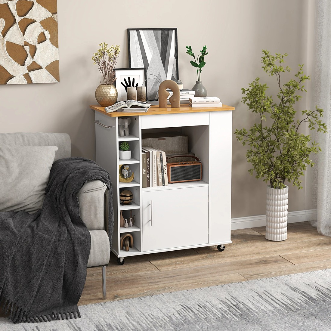 2 Costway Mobile Kitchen Island w/Wine Rack, 2 of 6