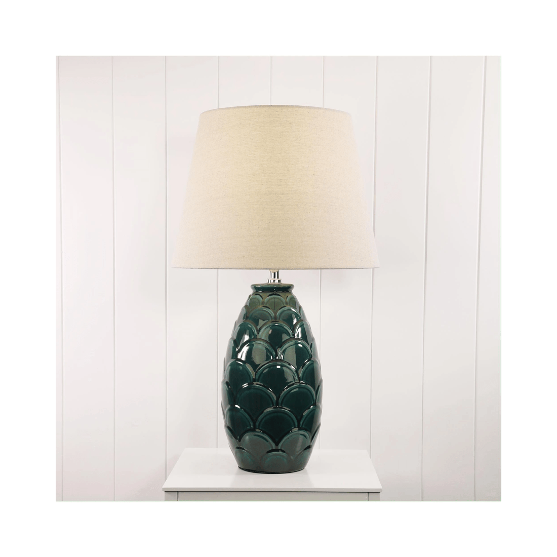 2 Oriel Lighting DELPHIN Textured Green Ceramic Table Lamp, 59 cm, Off-White Tapered Shade, E27 (60W max)
 - green, 2 of 2