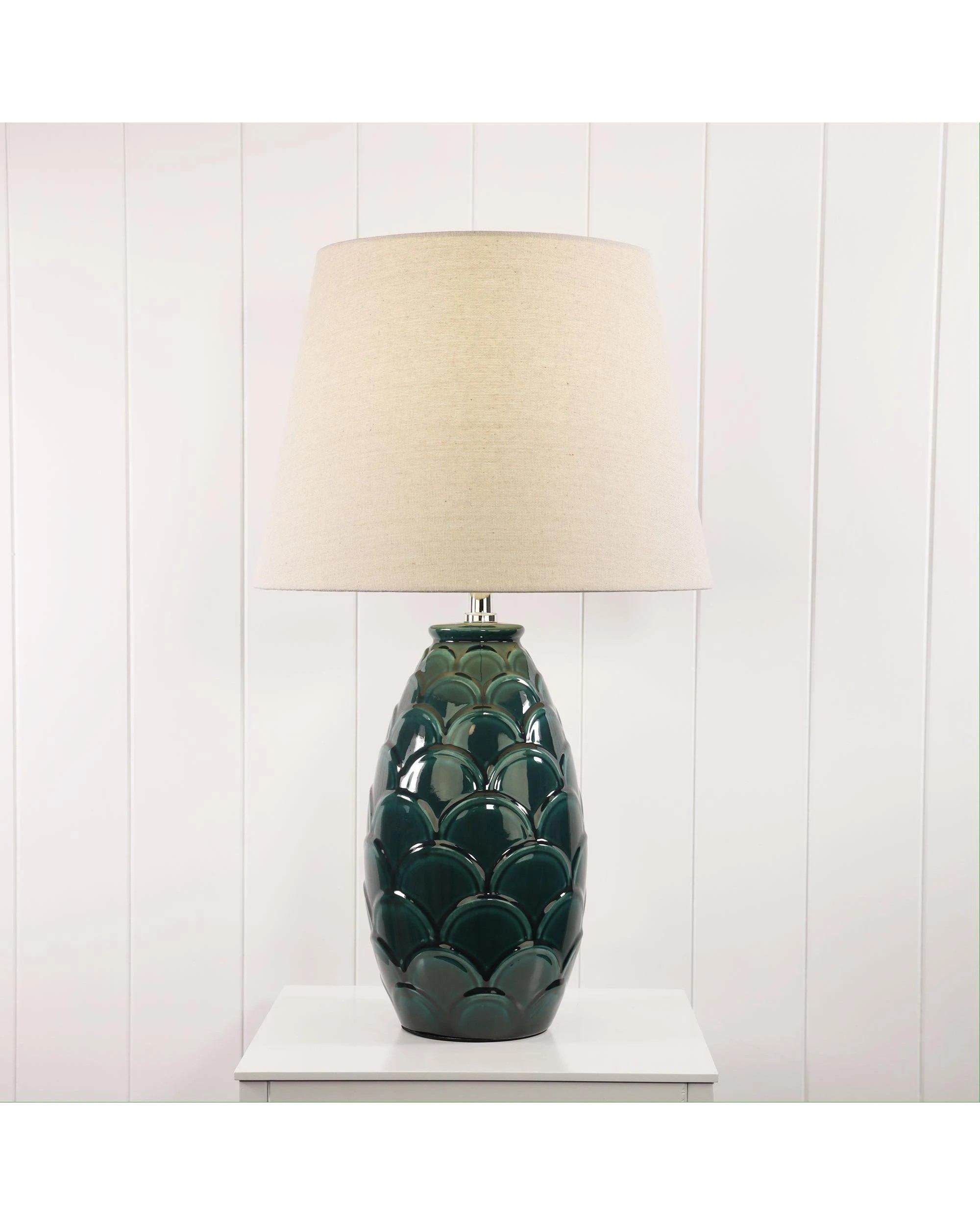 2 Oriel Lighting DELPHIN Textured Green Ceramic Table Lamp, 59 cm, Off-White Tapered Shade, E27 (60W max)
 - green, 2 of 2