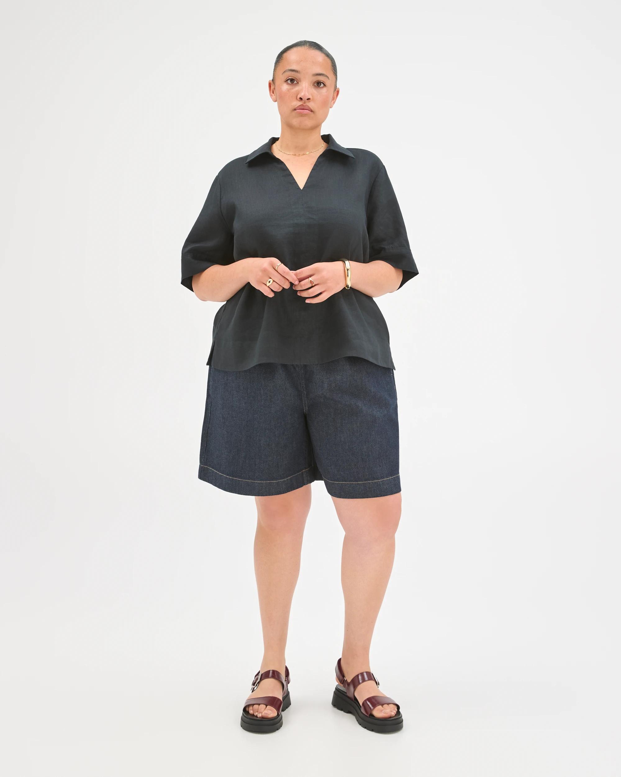 Target Curve Plus Size European Linen Short Sleeve Popover Top - Kmart