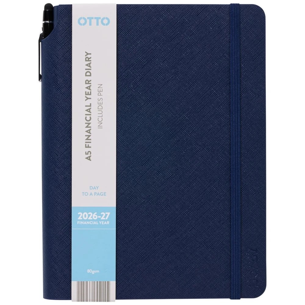 1 Otto A5 Day to Page Diary FY26/27 with Pen Navy, 1 of 7