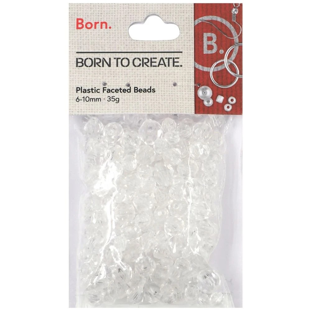 1 Born 6-10mm Plastic Faceted Beads Clear 35g, 1 of 1