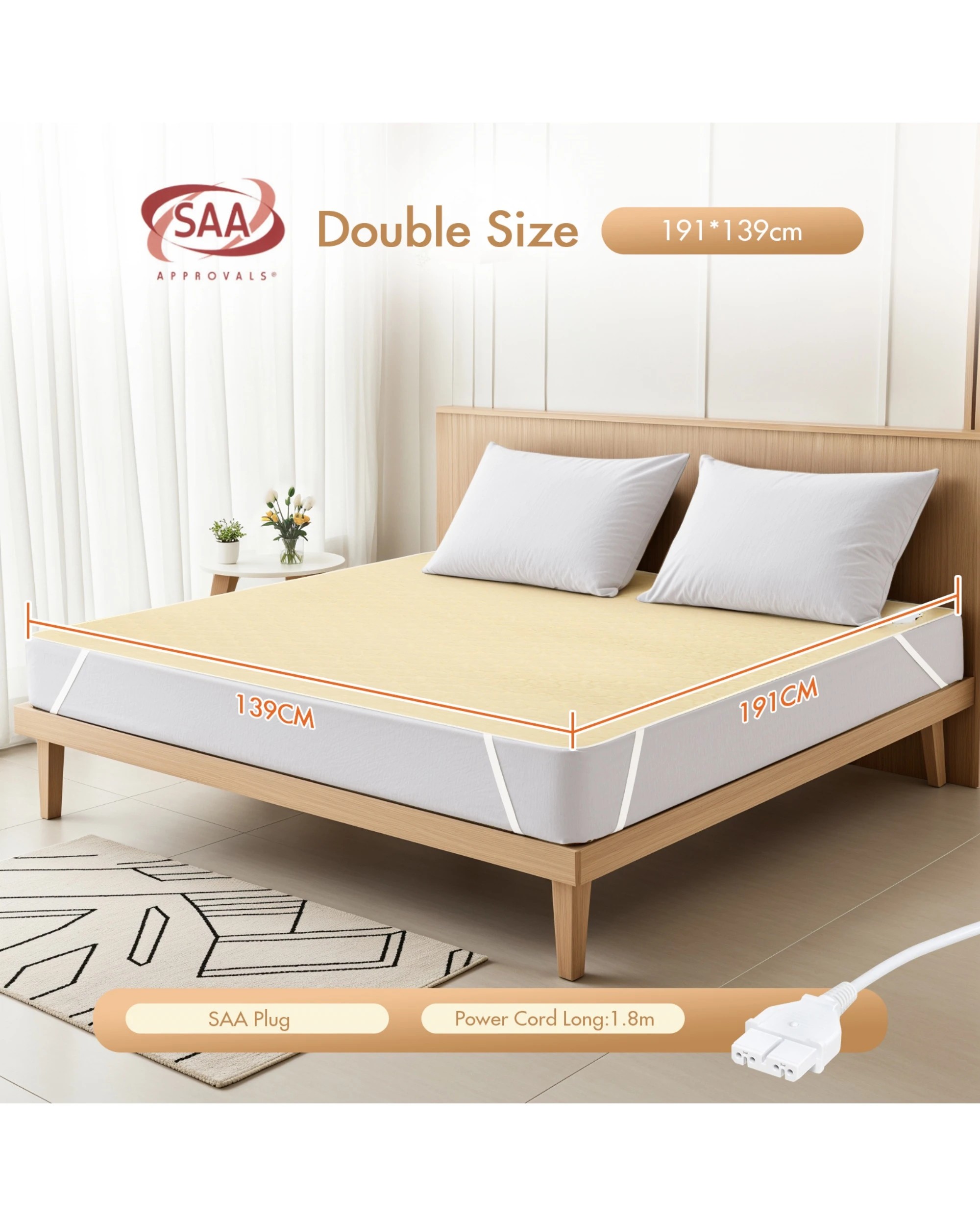 2 Advwin Double Size Electric Blanket Cotton Fluff Heated Mattress Pad With Dual Control 3 Heating Settings Beige, 2 of 9