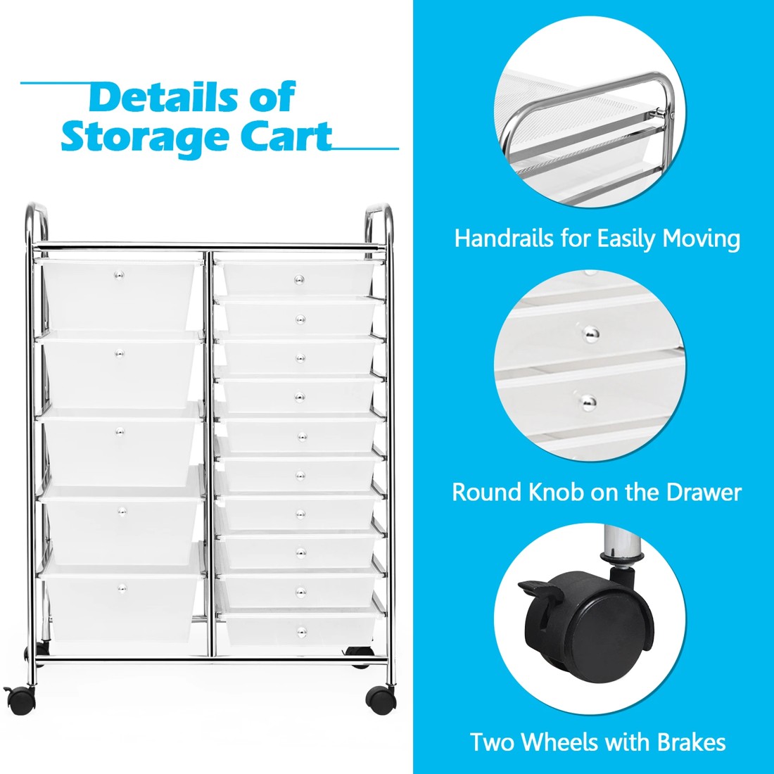 4 Costway 15-Drawers Rolling Storage Cart Mobile Utility Trolley - White, 4 of 9