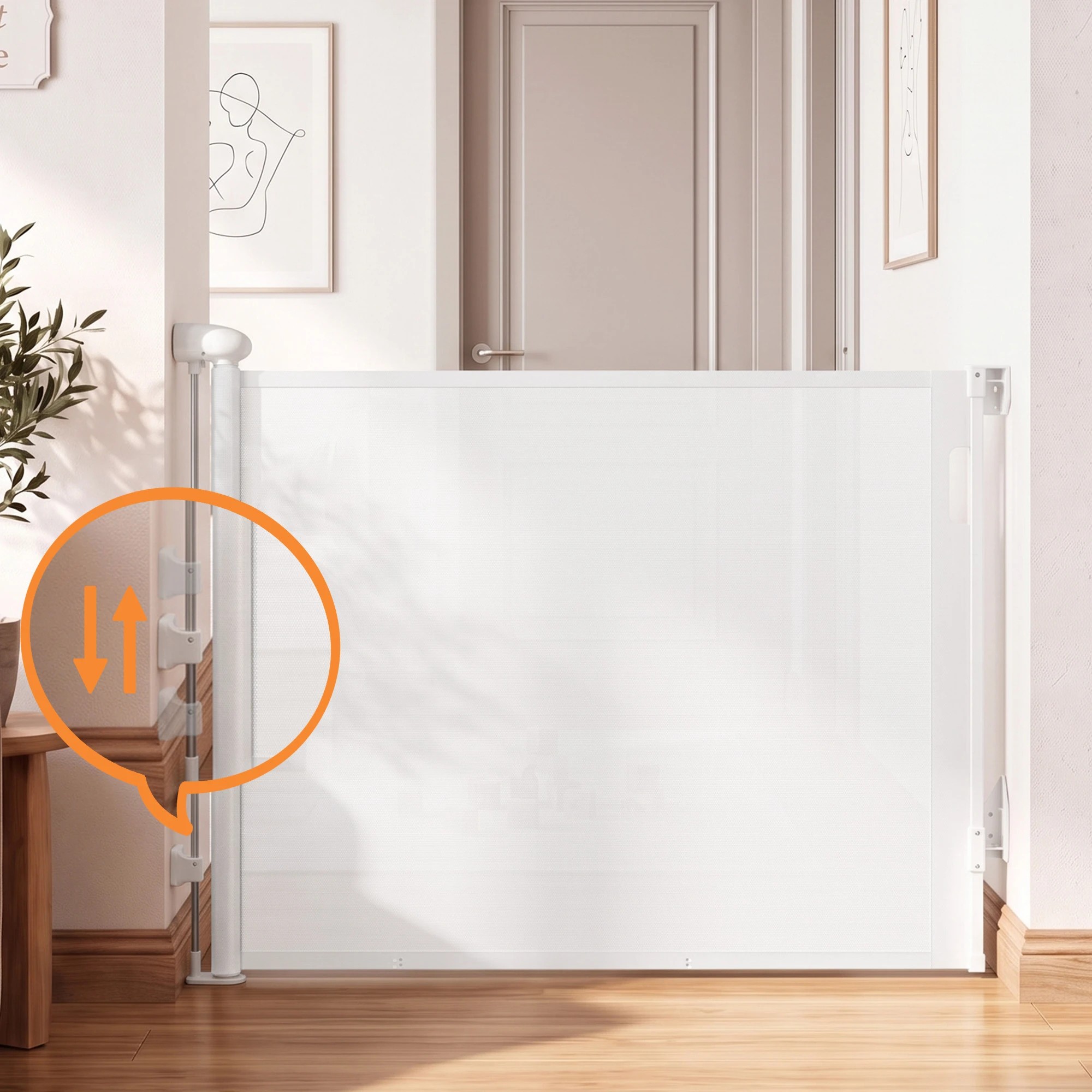 5 Keezi Retractable Gate Extends up to 140cm Baby Gate Pet Safety Fence White - White, 5 of 8