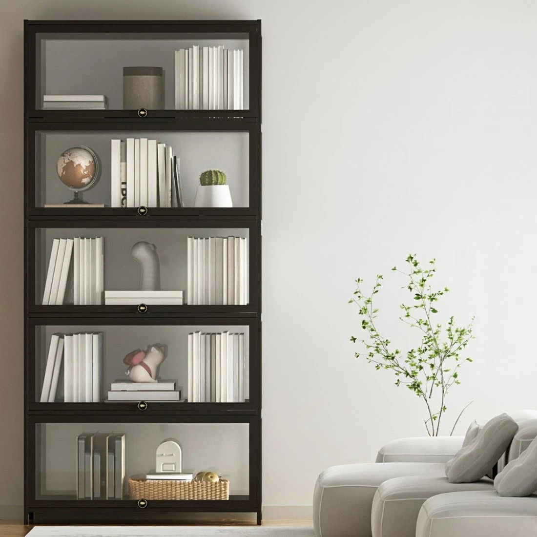 4 Artiss 5-Tier Display Cabinet Storage Bookshelf Clear Shelf - Black, 4 of 7