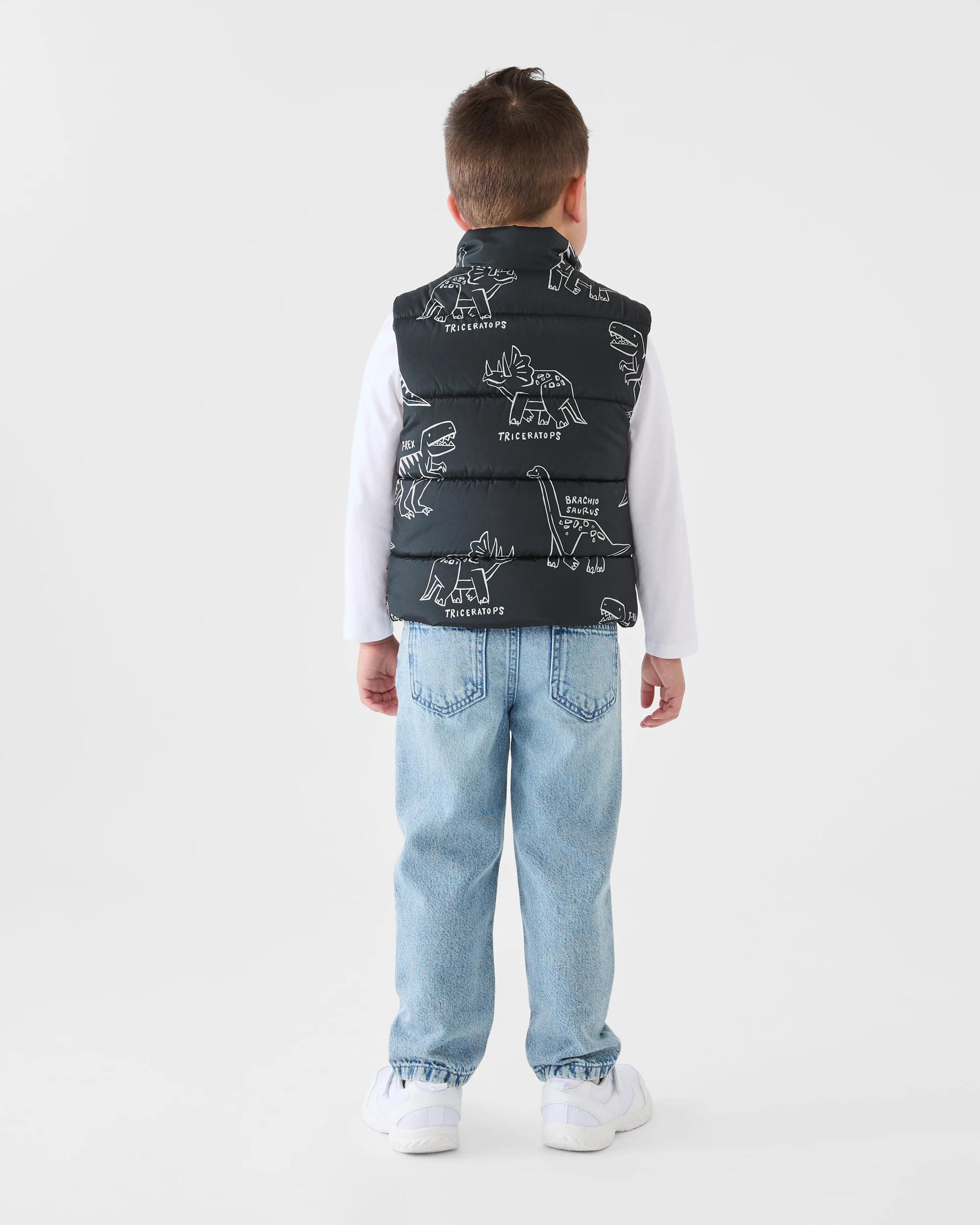 7 Printed Puffer Vest Blk Dino, 7 of 7