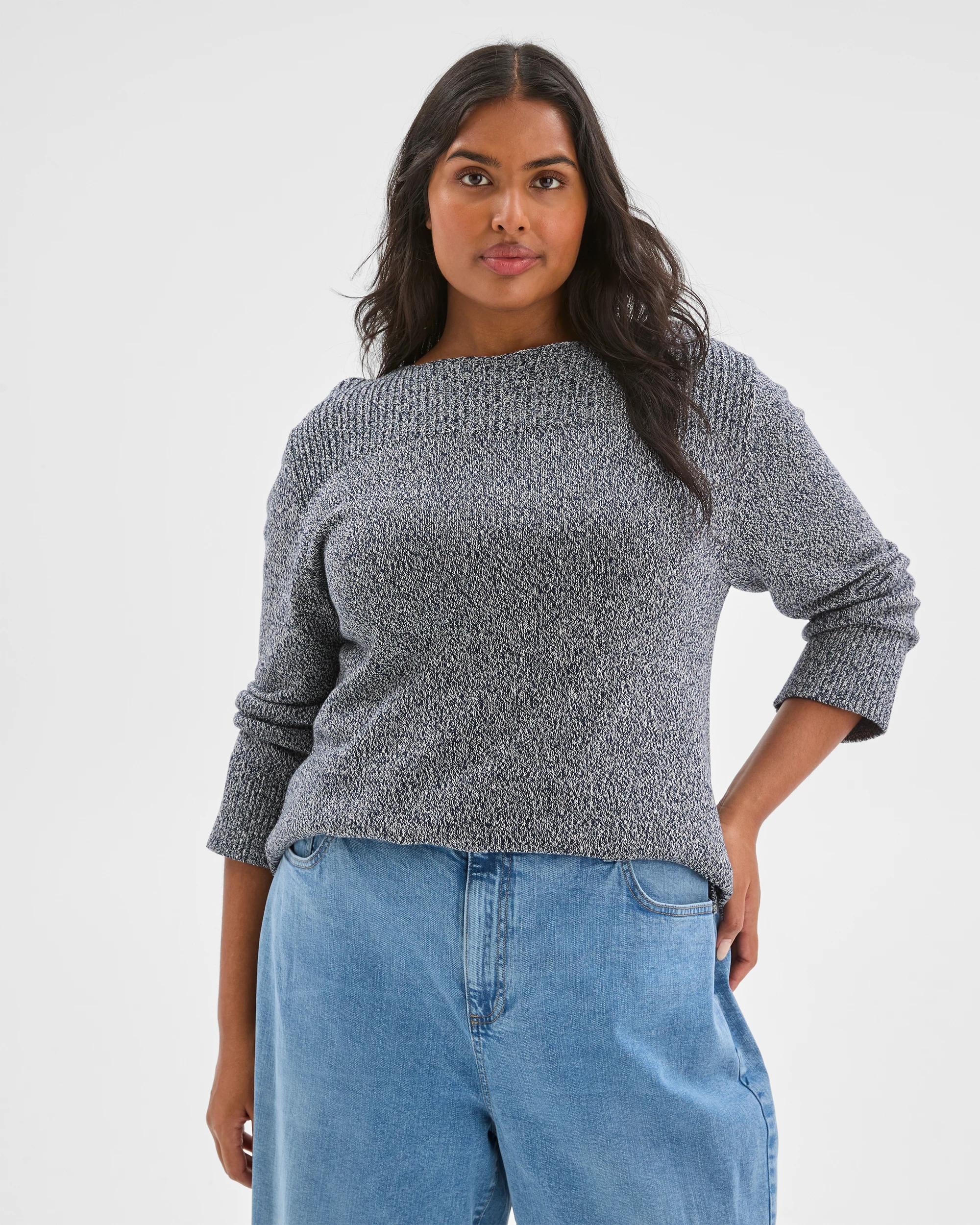4 Target Curve Plus Size Australian Cotton Blend Ottoman Twist Jumper PETROL TWIST, 4 of 7