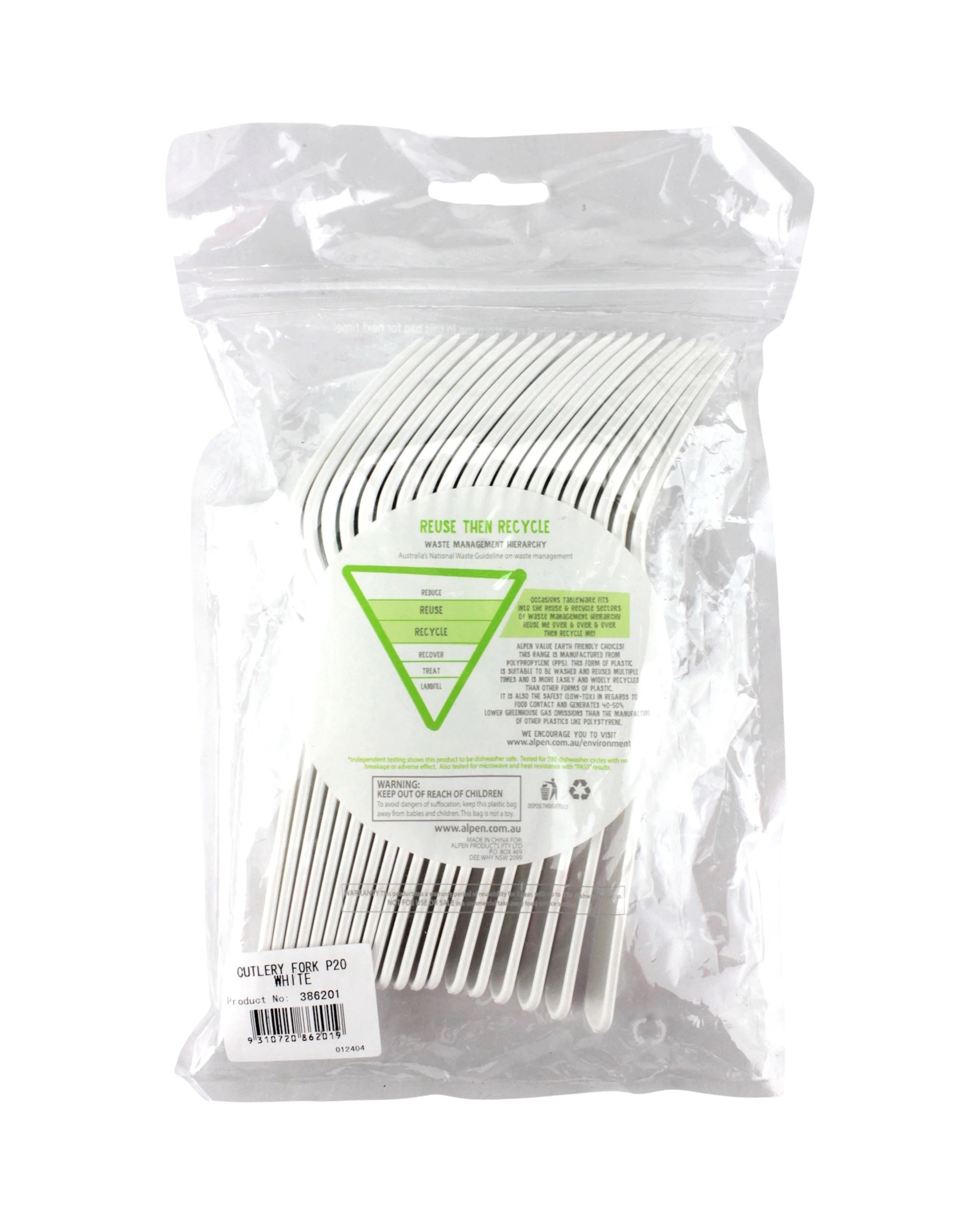 3 Alpen Reusable Forks Pack of 20 - White - White, 3 of 3
