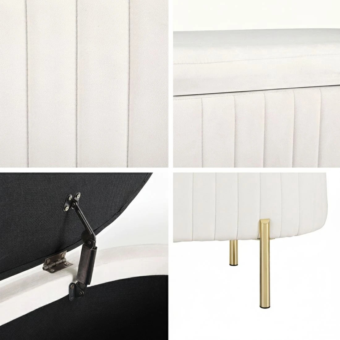 5 Artiss Storage Ottoman Blanket Box 87cm Velvet Oval - White, 5 of 6