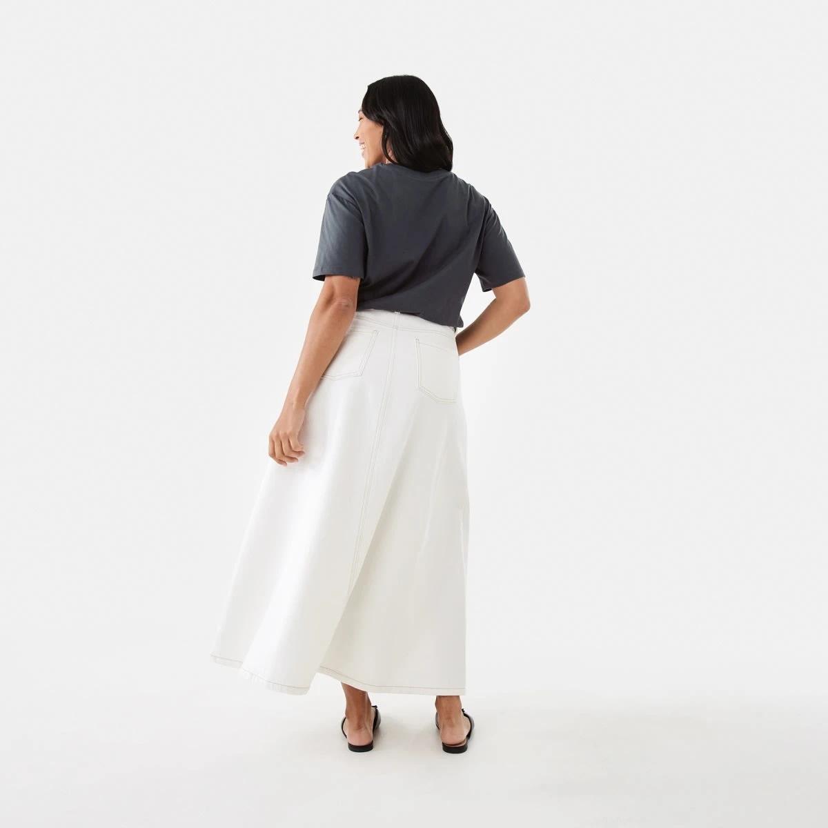 4 Denim A-Line Maxi Skirt Ecru, 4 of 7