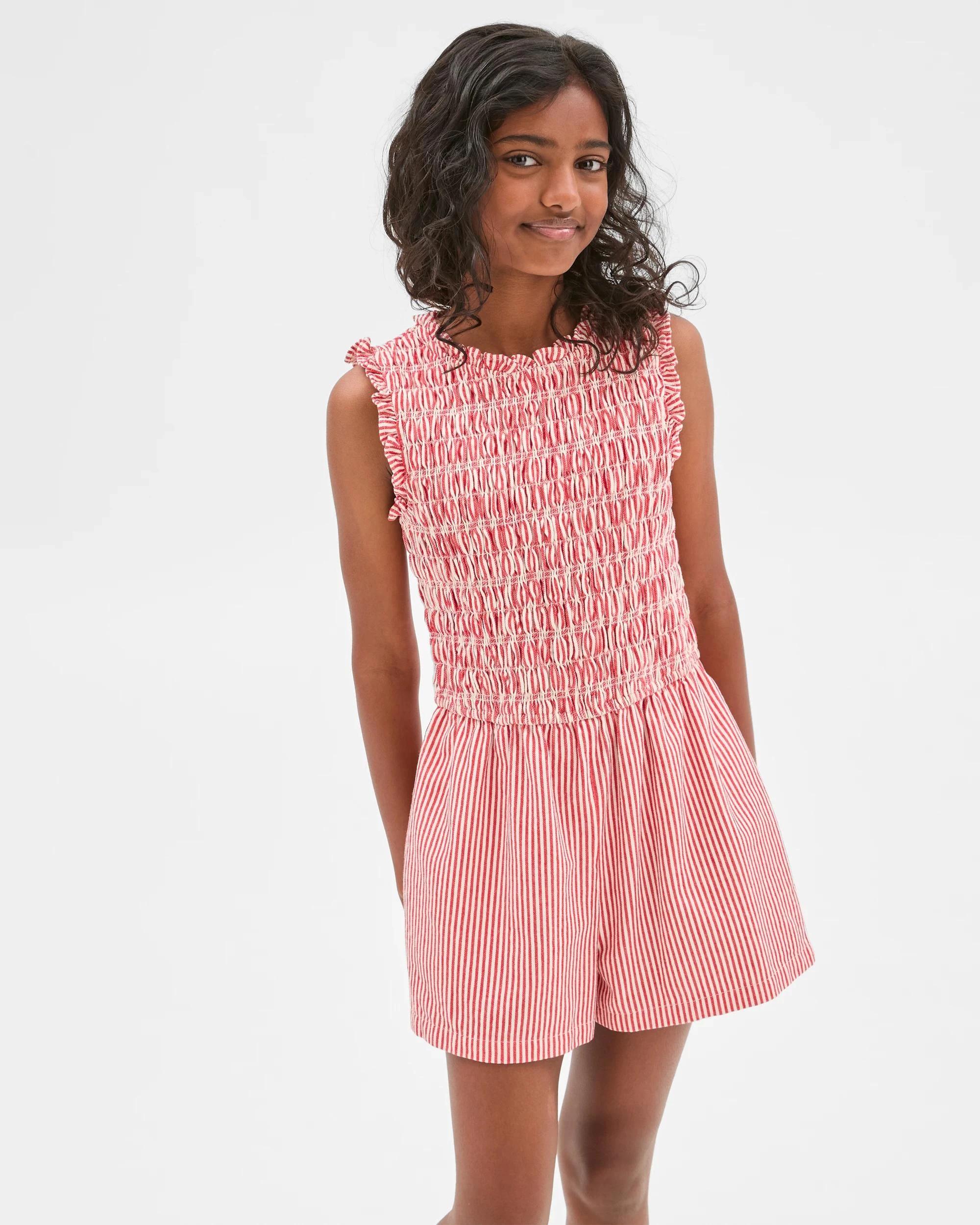 1 Target Kids Shirred Denim Playsuit Y/D STRIPE, 1 of 6