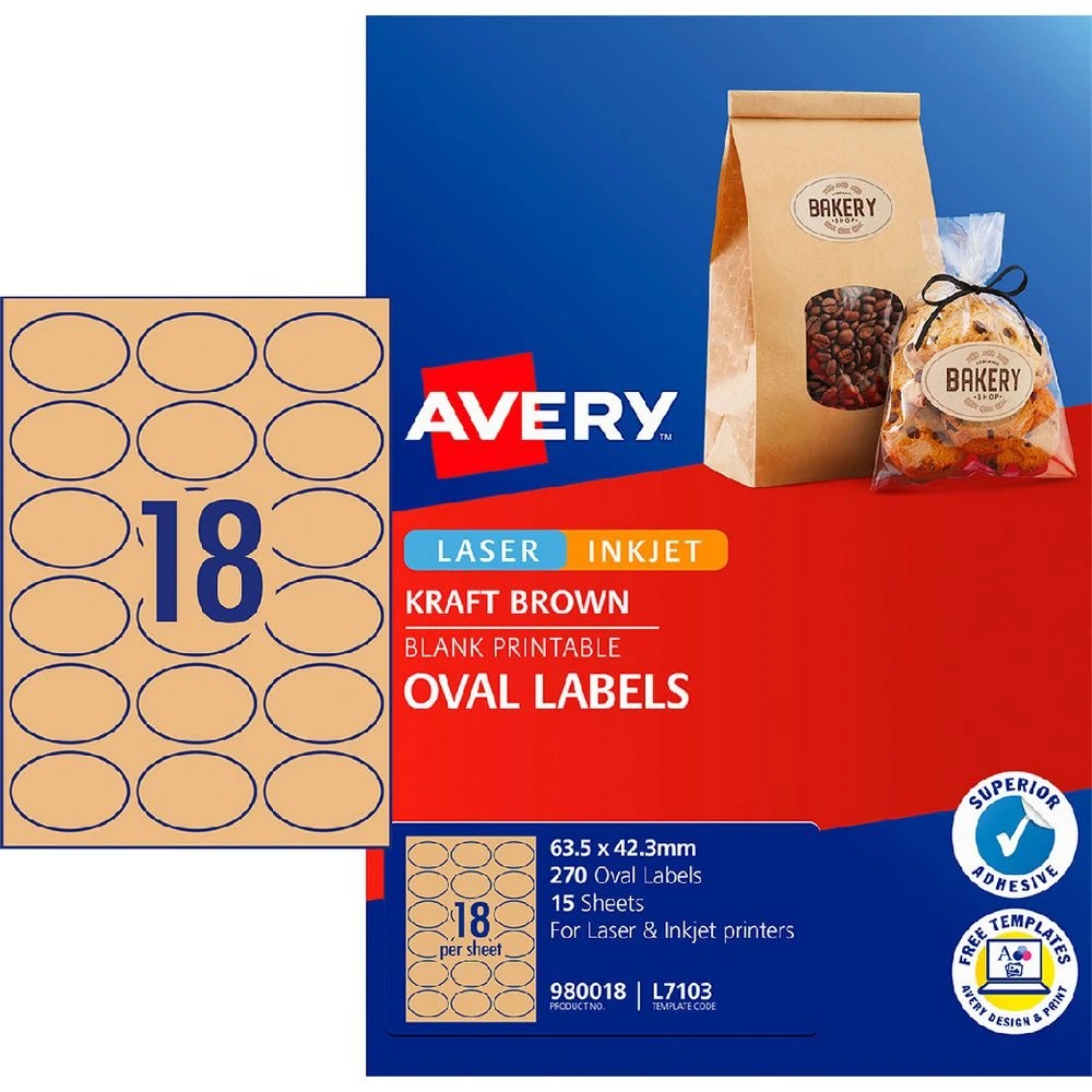 1 Avery 18UP Inkjet Laser Oval Labels Kraft Brown 15 Sheets, 1 of 6