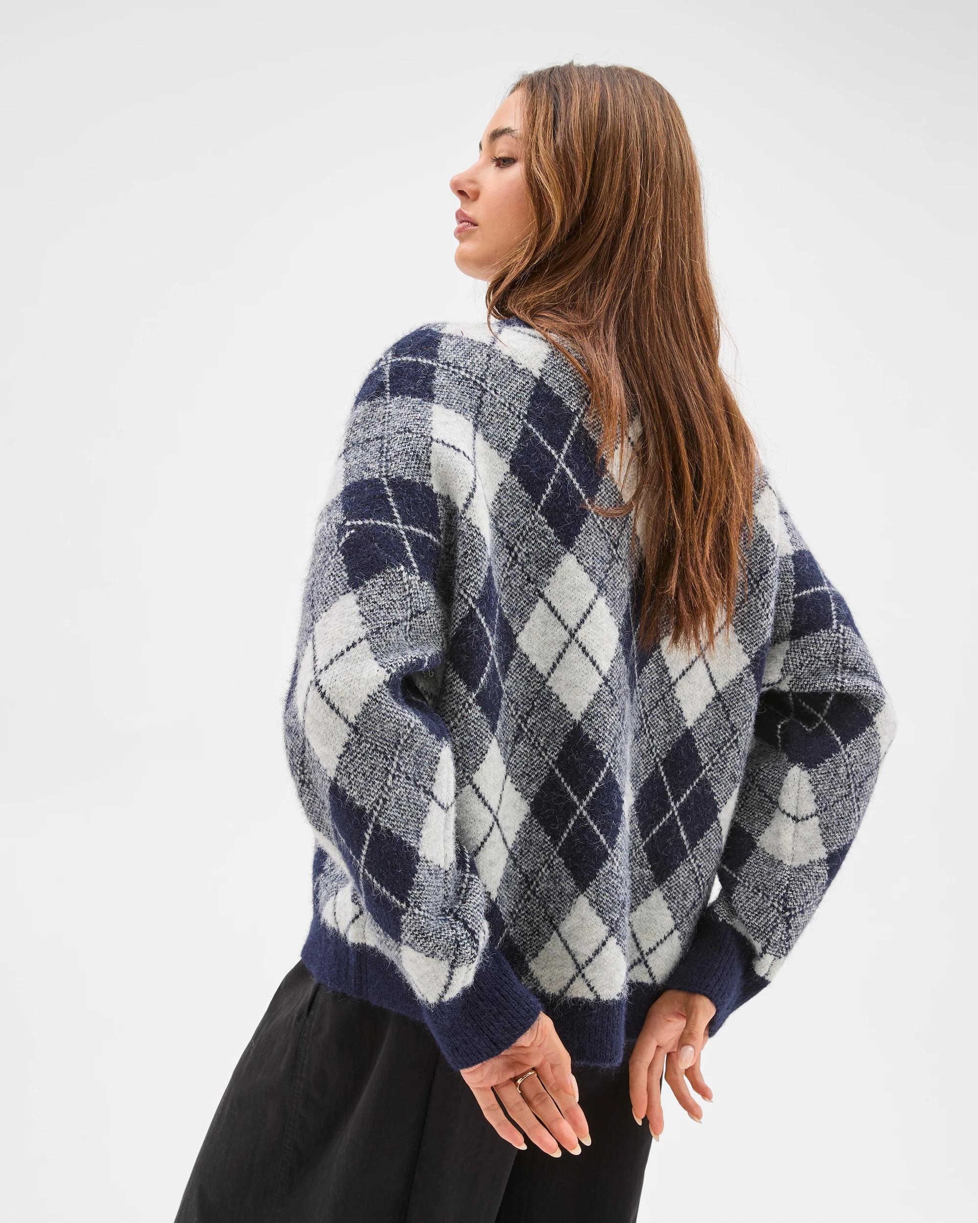 7 Lily Loves Argyle Crew Neck Jumper NAVY, 7 of 7