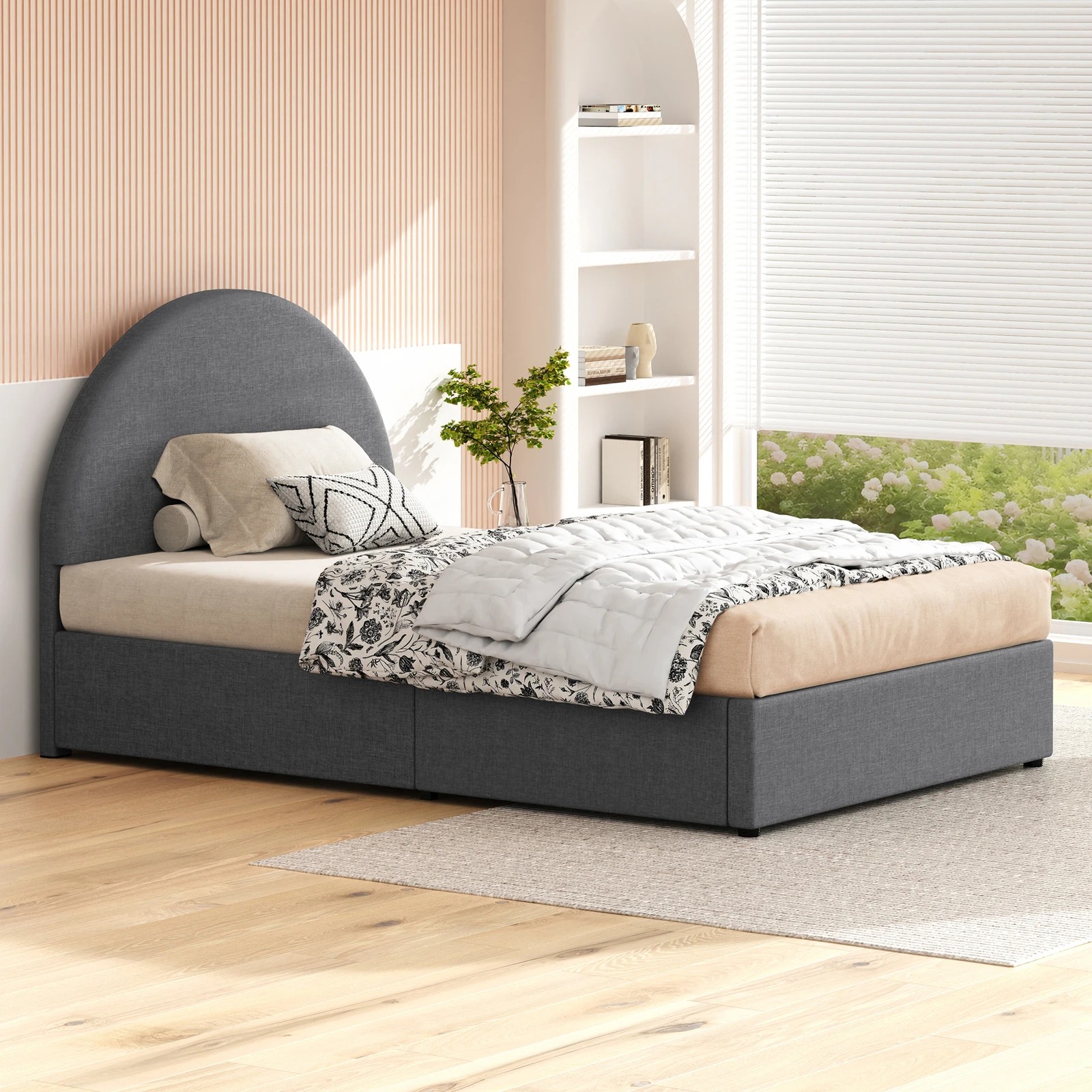 6 Alfordson Bed Frame Single Size Arched Base Gas Lift Storage Fabric Hoult - Grey, 6 of 10