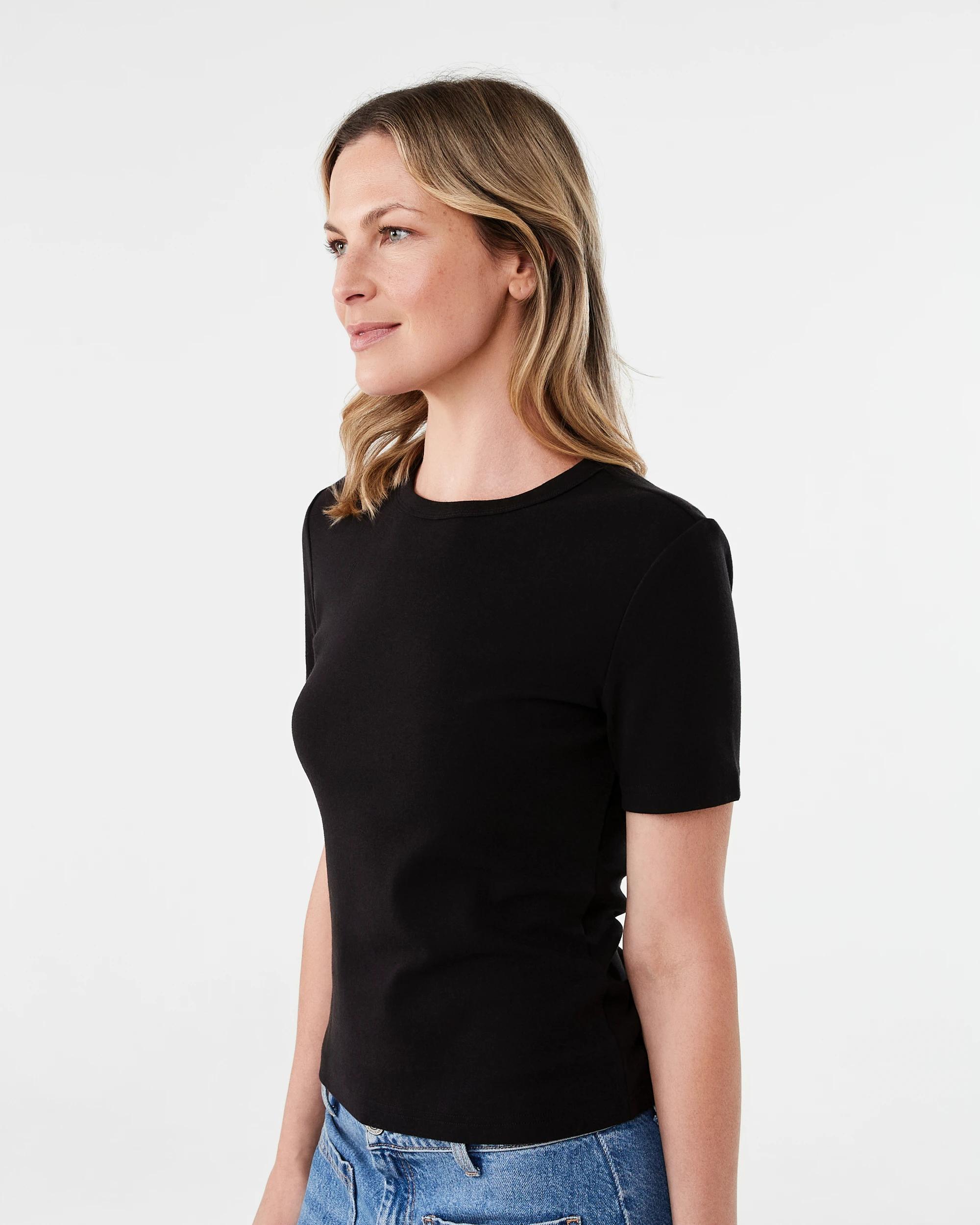 2 Short Sleeve Rib Crew Neck T-shirt Black, 2 of 5