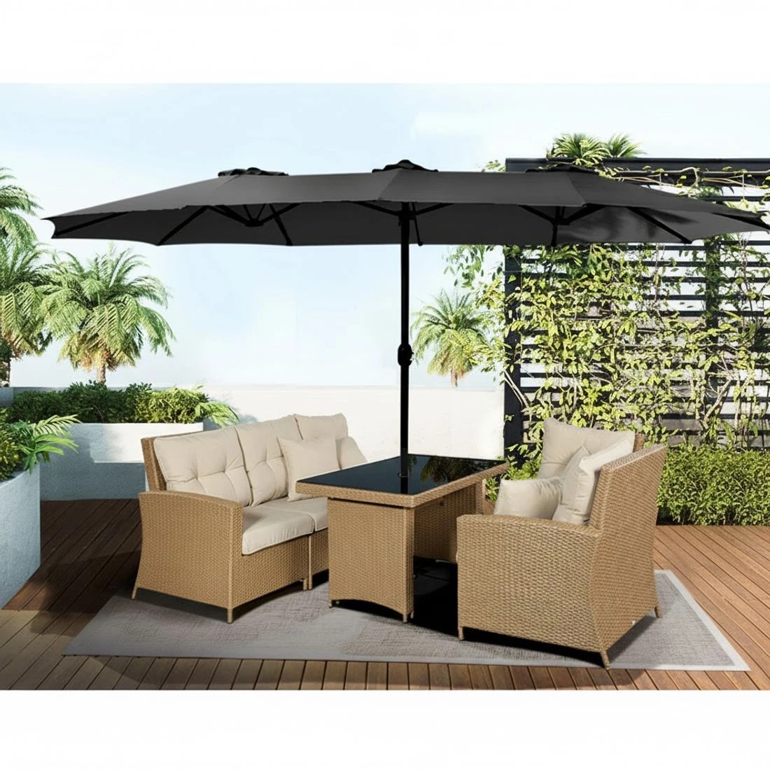 4 Instahut 4.57m Outdoor Umbrella Beach Pole Garden Tilt - Black, 4 of 6