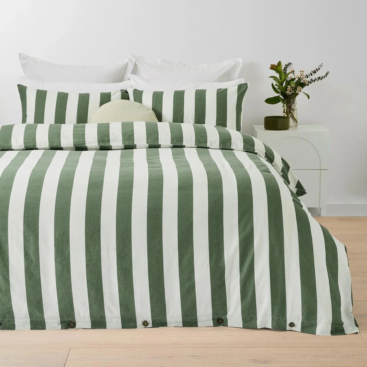1 Stripe Linen Cotton Quilt Cover Set - Super King Bed, Forest, 1 of 8