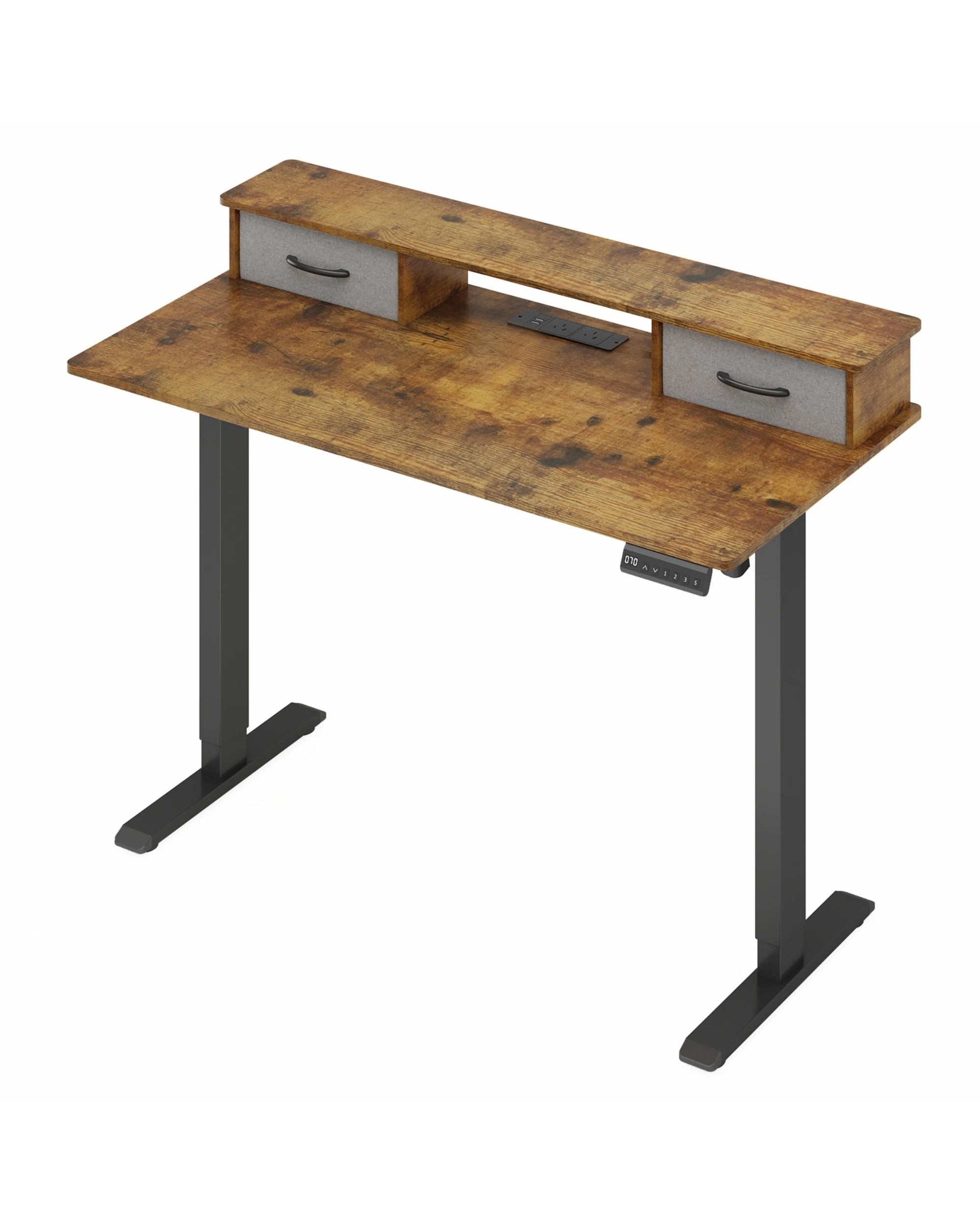 1 Advwin Electric Standing Desk Adjustable Height Stand Up Desk With Monitor Stand 2 Drawers
 - Brown, 1 of 5