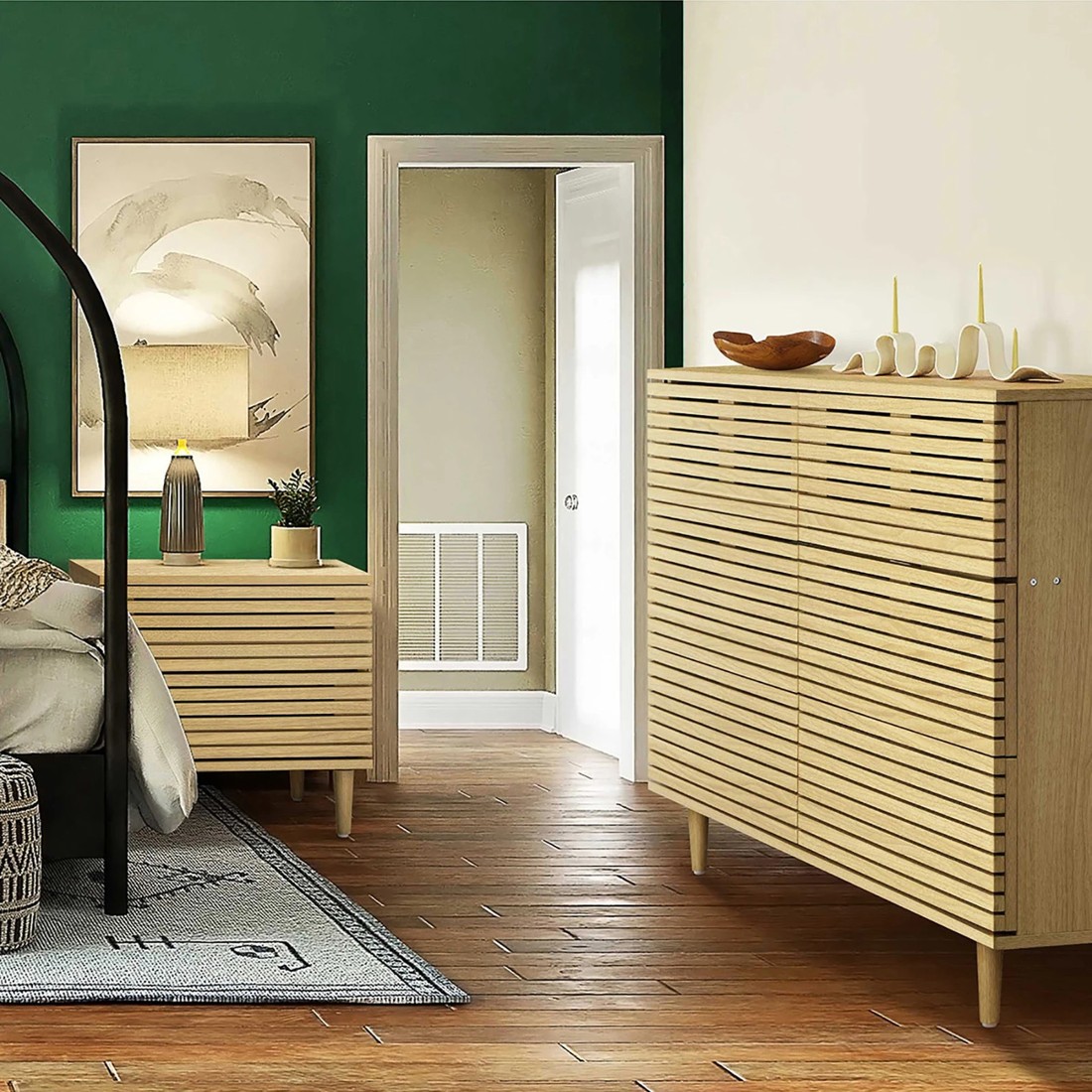 9 Oikiture Bedside Tables Side Table 2 Drawers Bedroom Storage Cabinet
 - Natural, 9 of 10