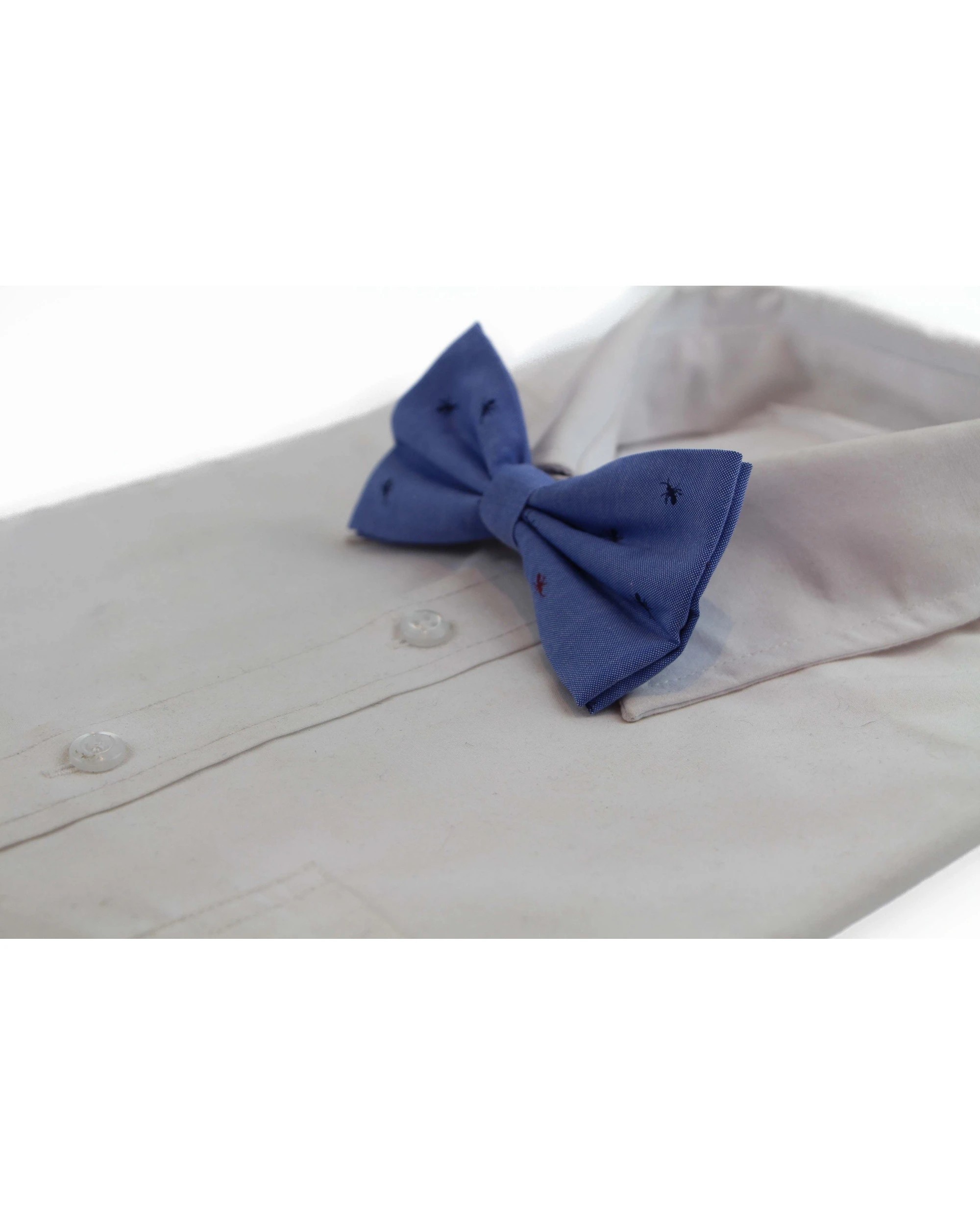 1 Zasel Mens Blue Denim Preppy Insects Patterned Cotton Bow Tie - Multi, 1 of 3