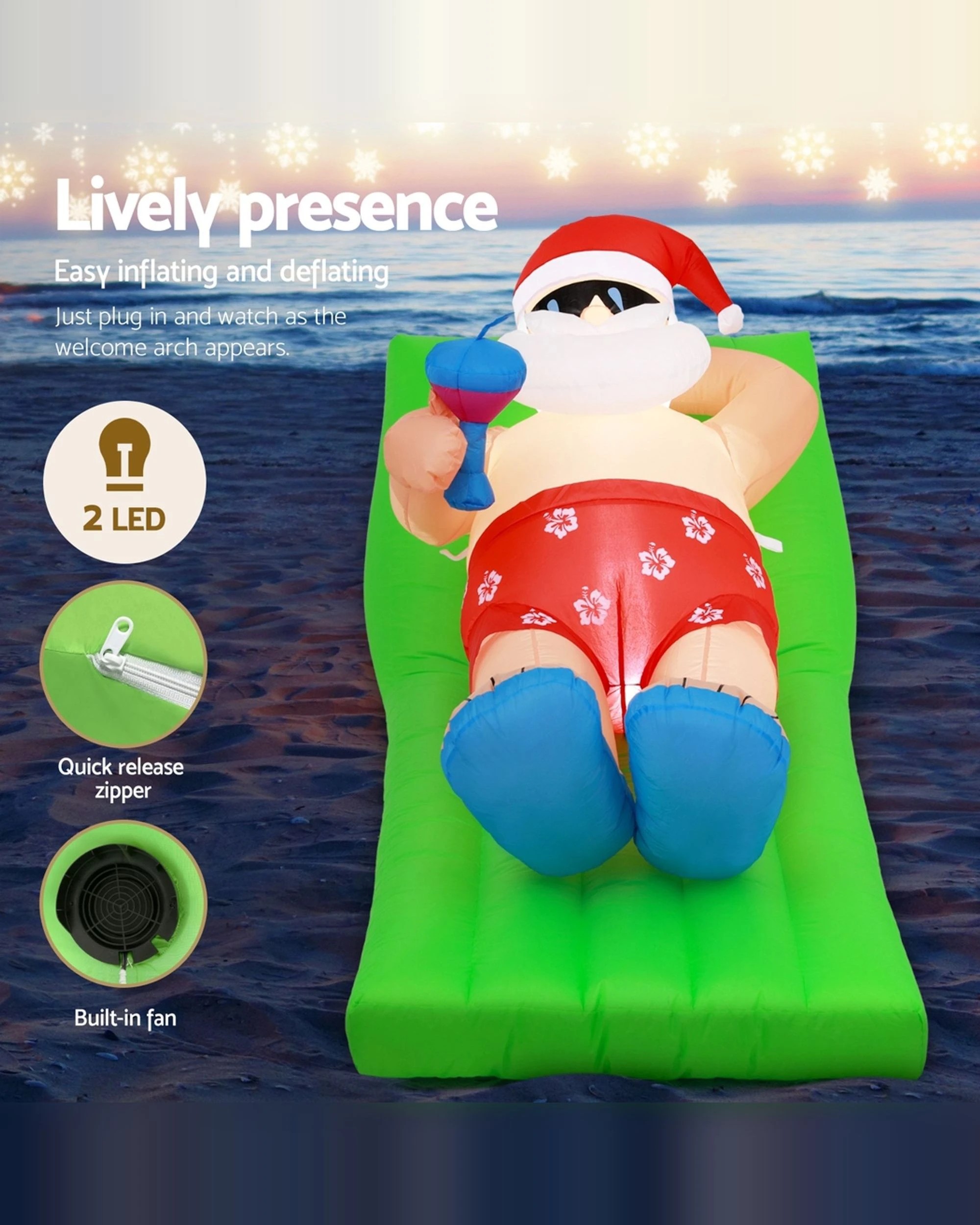 3 Jingle Jollys Christmas Inflatable Santa Bench 1.8M LED Illuminated Decorations - Multi, 3 of 6