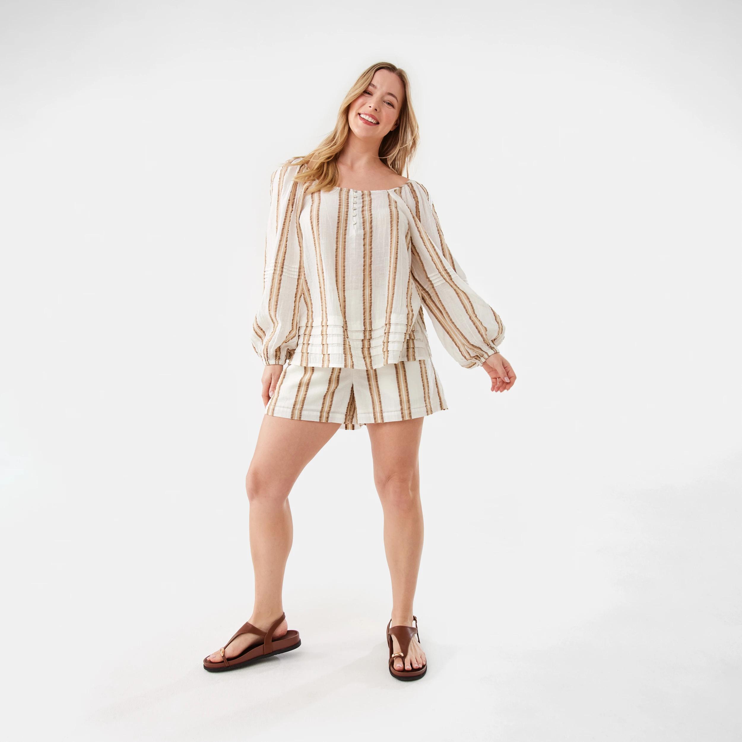 3 Stripe Textured Shorts STRIPE NATURAL BEIGE, 3 of 8
