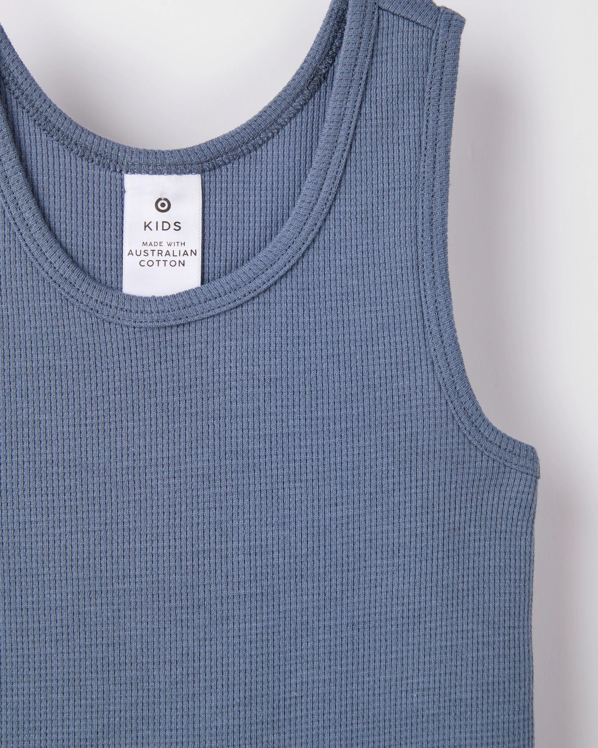 4 Target Kids Australian Cotton 2 Pack Boys Waffle Thermal Vests FLINT STONE/PARCHMENT, 4 of 4