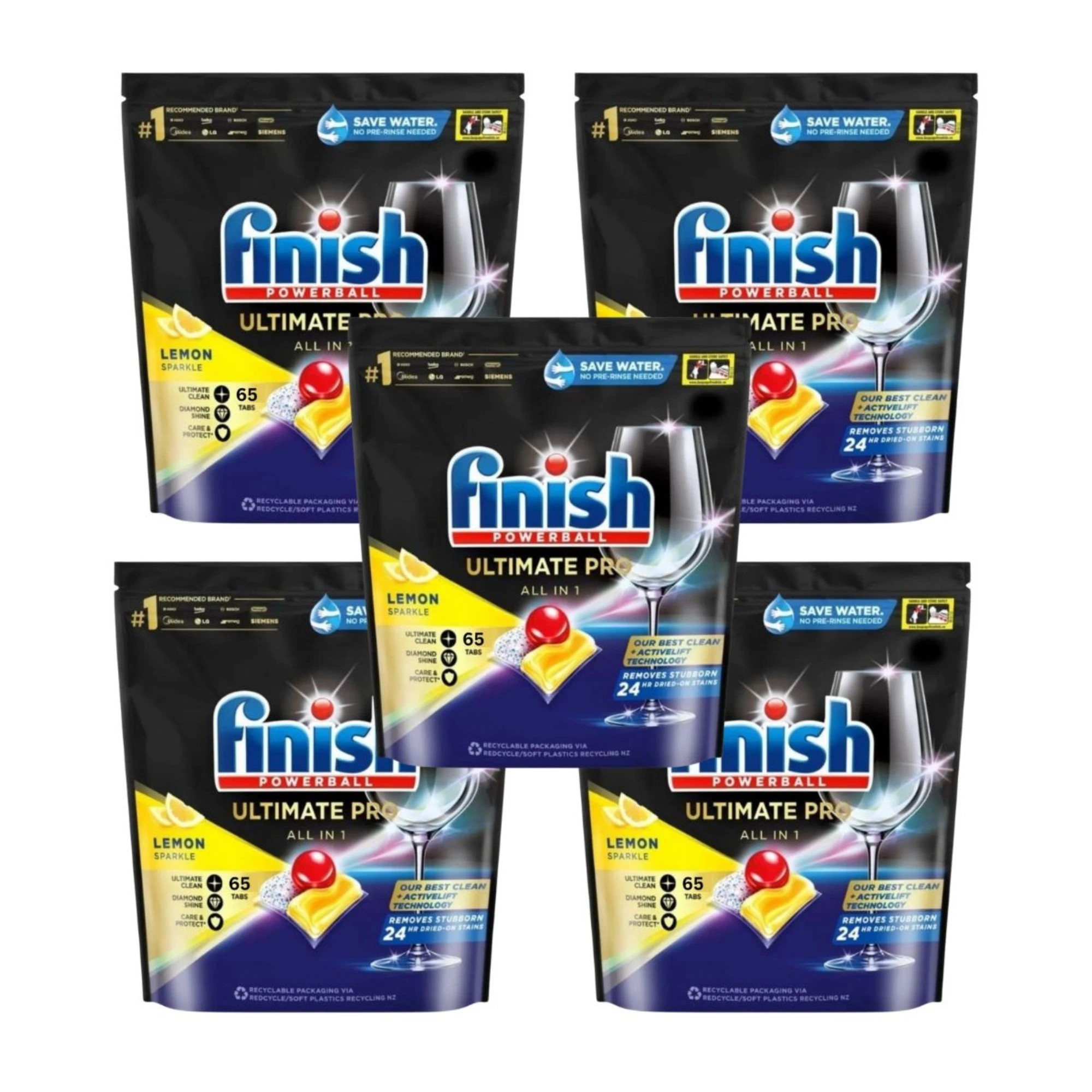 1 Finish PK65 Quantum Ultimate Pro Powerball Dishwashing Tablets Lemon Sparkle x5, 1 of 2