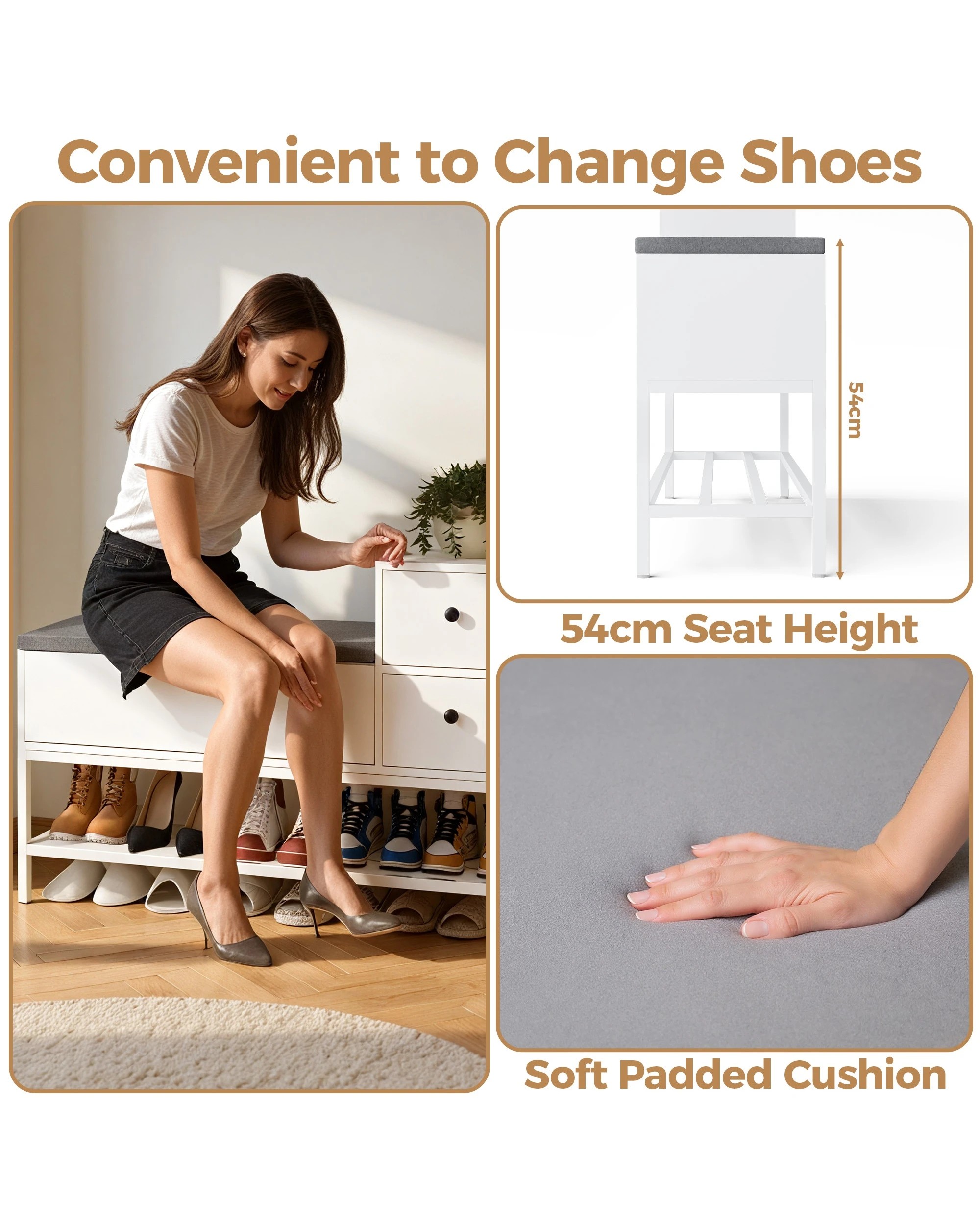 4 Advwin Shoe Rack Bench w/ Flip Top Cabinet & Drawers Shoe Organiser with Cushion & Side Hook, 4 of 9