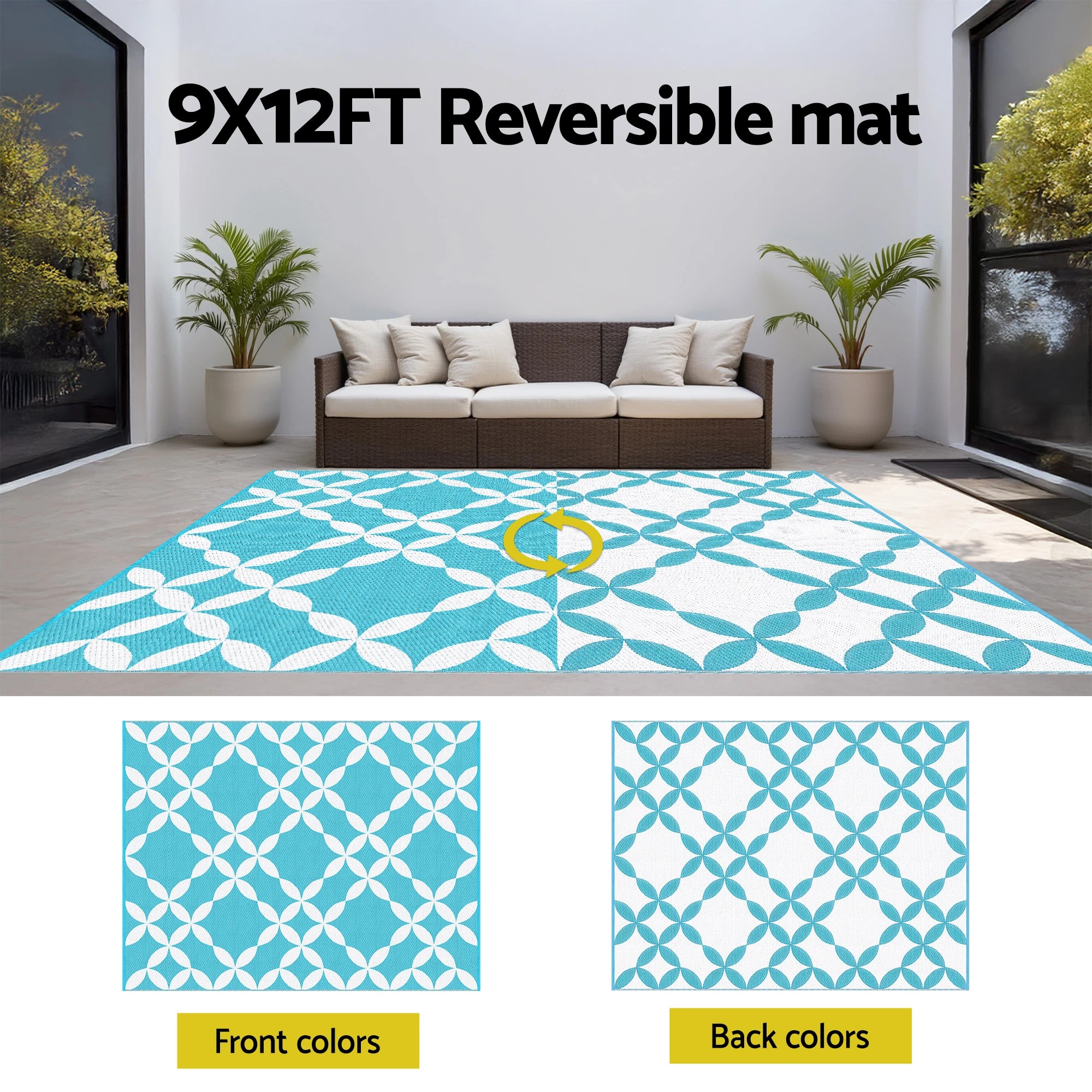 4 Gardeon Outdoor Rugs 274x366cm Large Carpet Reversible Area Mat PP Dual-Sided Patio Rug - Blue, 4 of 7