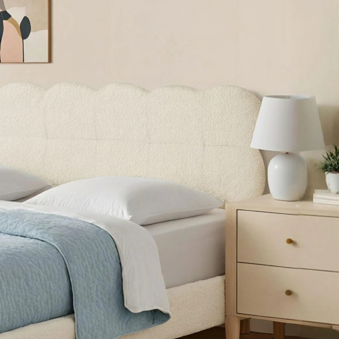 5 Artiss King Single Bed Frame Cloud Headboard Boucle Fabric Mattress Platform Base - White, 5 of 7