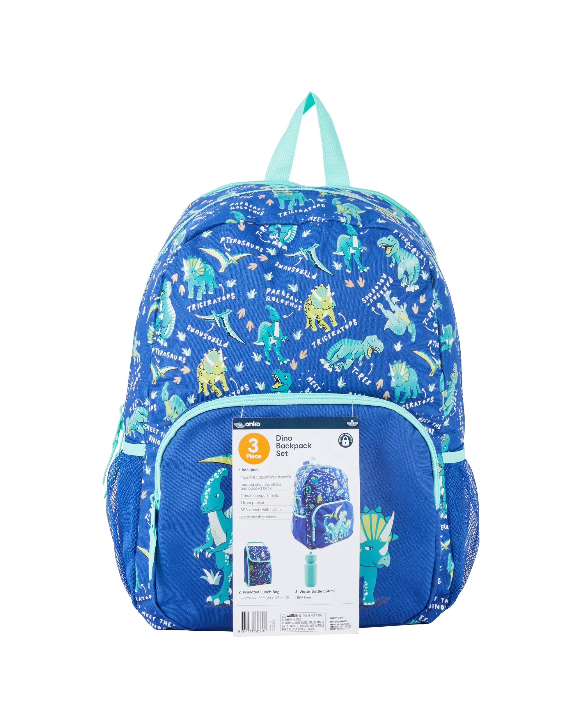7 3 Piece Dino Backpack Set - Blue, 7 of 7