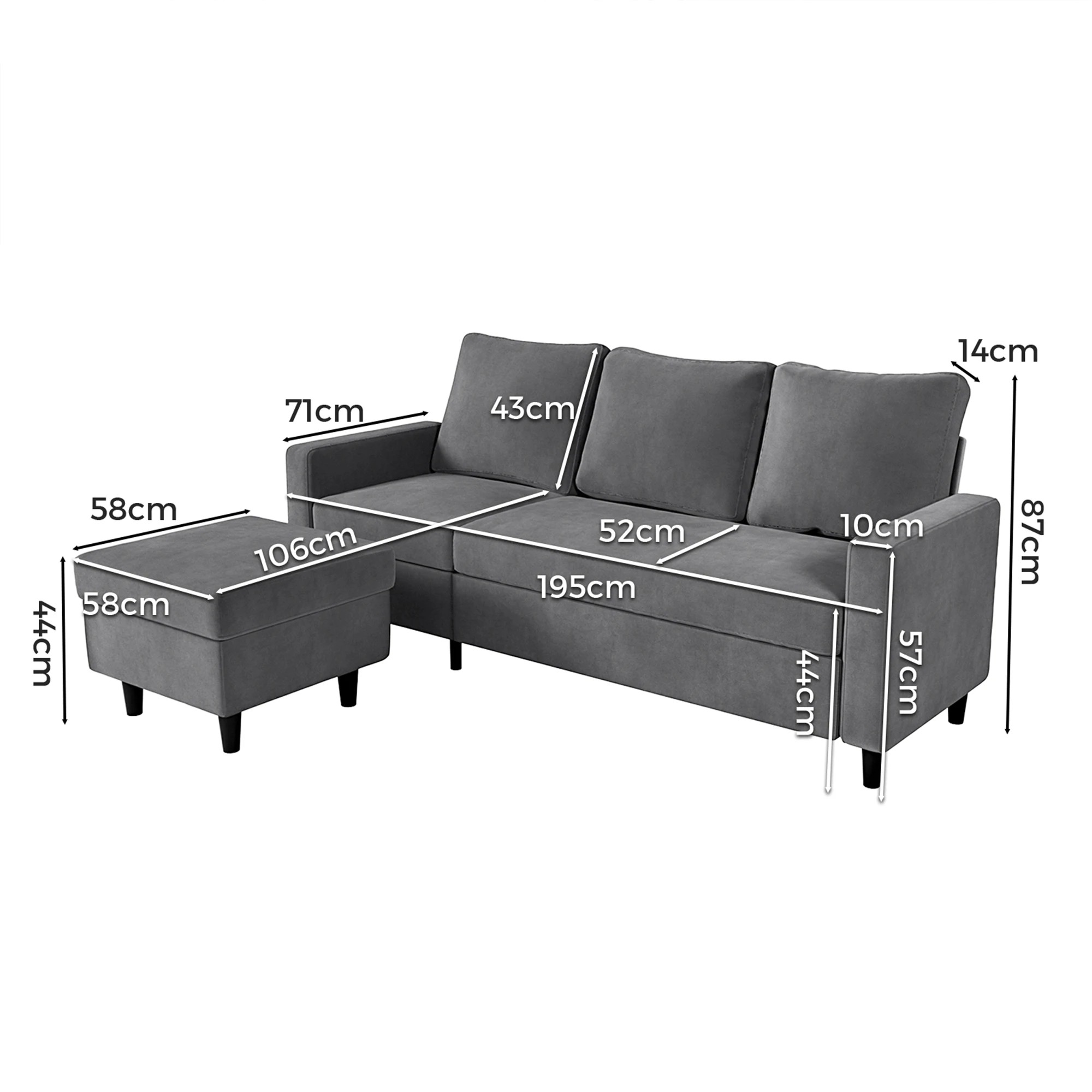 2 Levede 3 Seater L-shaped Convertible Sofa, 2 of 4