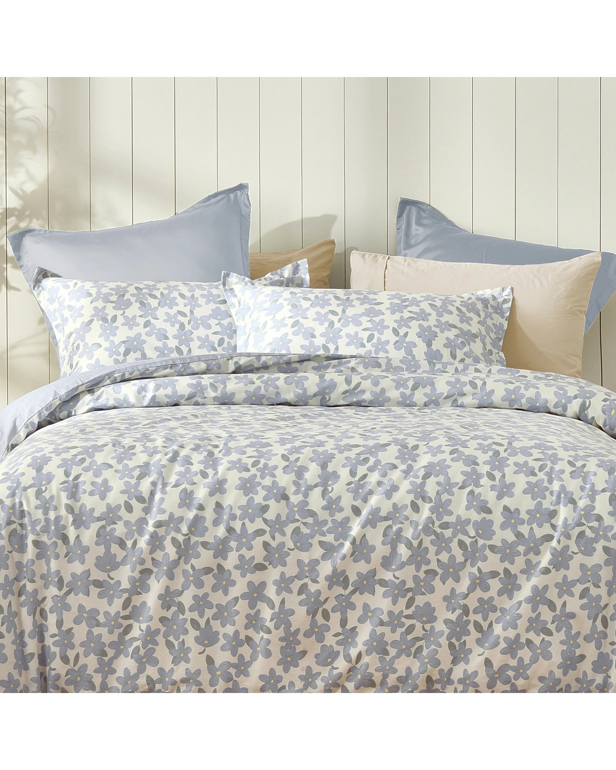 7 Dreamaker Thirri 100% Cotton Reversible Quilt Cover Set - King Single Bed - Sky Blue, 7 of 8