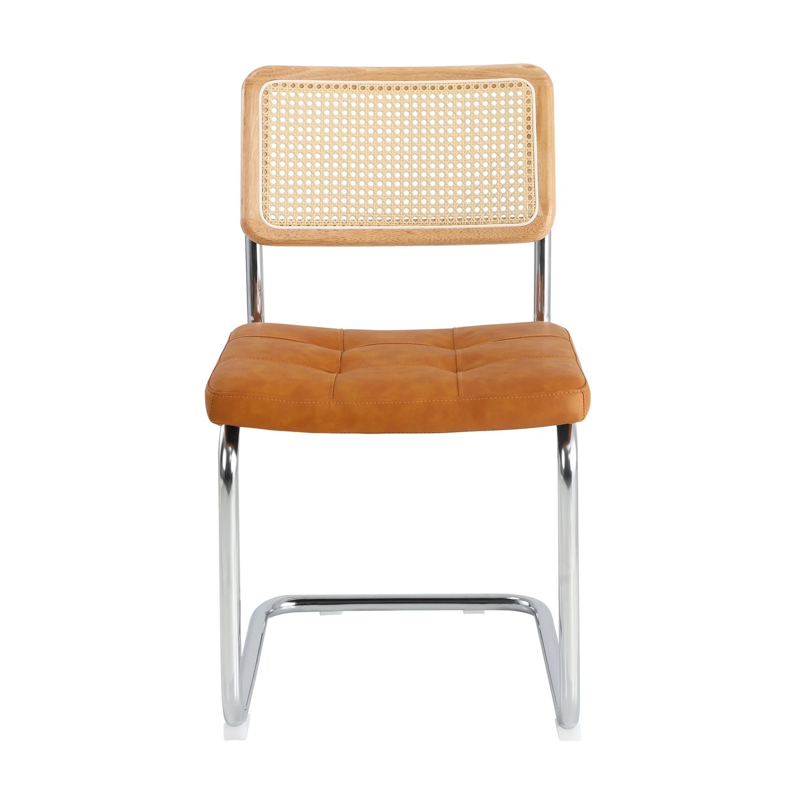 7 Oikiture 4x Rattan Dining Chair Cesca Replica Cantilever PU Leather Padded - Brown, 7 of 8