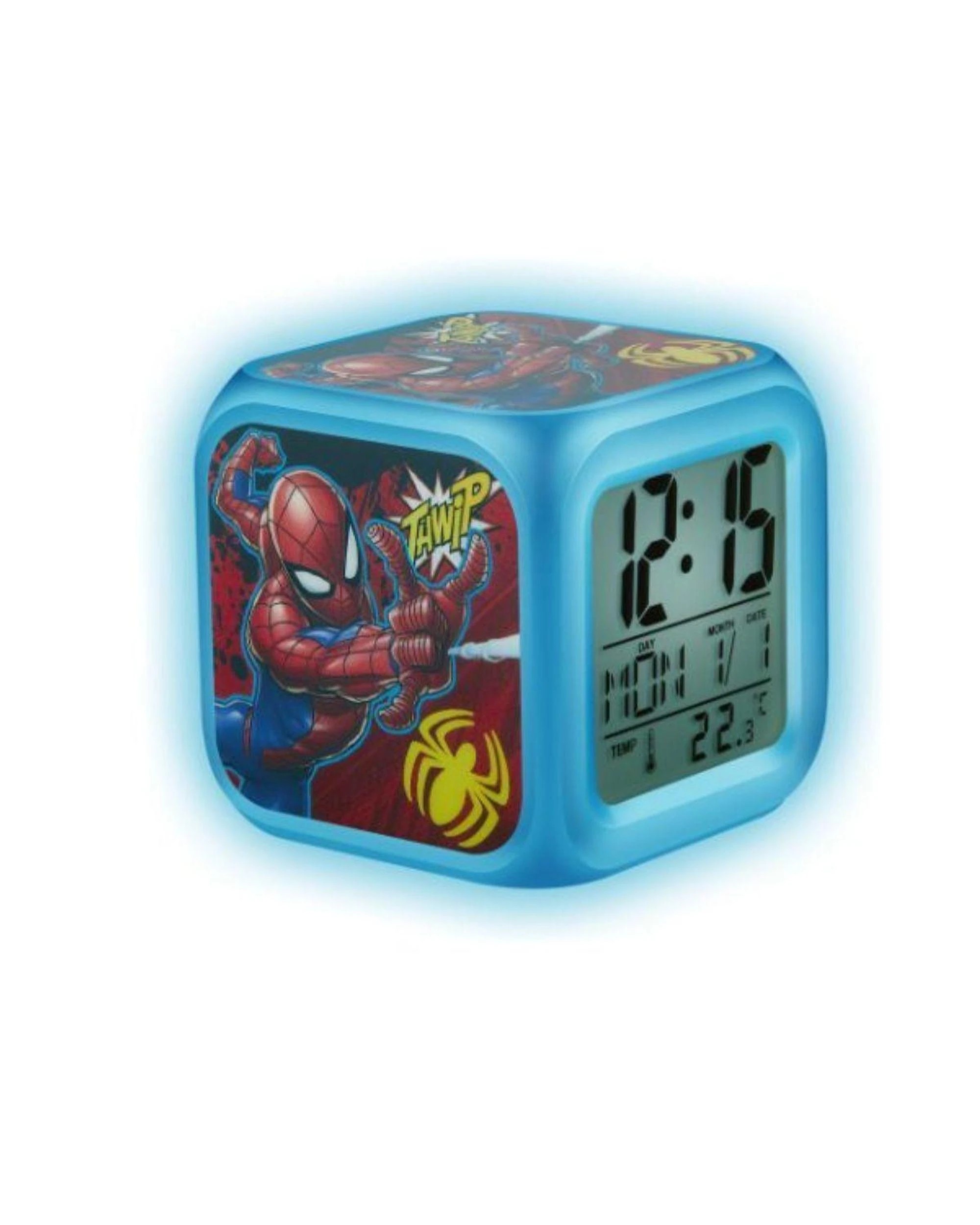 1 Marvel Spiderman Glo Clock with LED Colour Changing Light, Alarm, Snooze, Calendar & Thermometer, 1 of 3