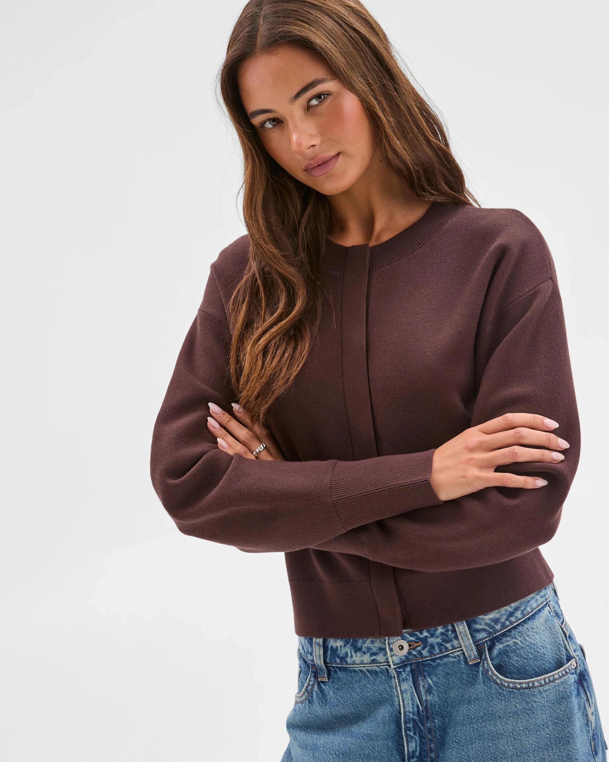 3 Lily Loves Long Cocoon Sleeve Cardigan COFFEE BEAN, 3 of 6