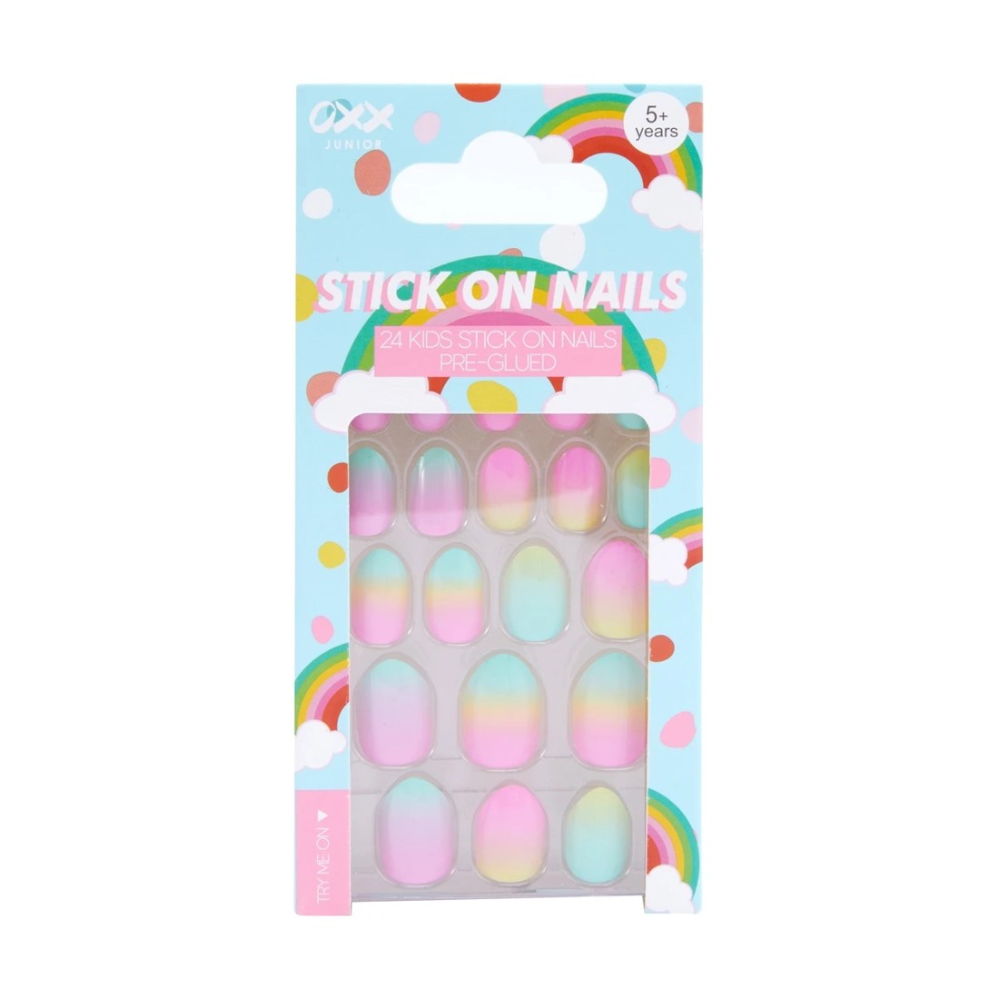 1 OXX Junior 24 Pack Pre-Glued Stick-On Nails - Multi Ombre, 1 of 5