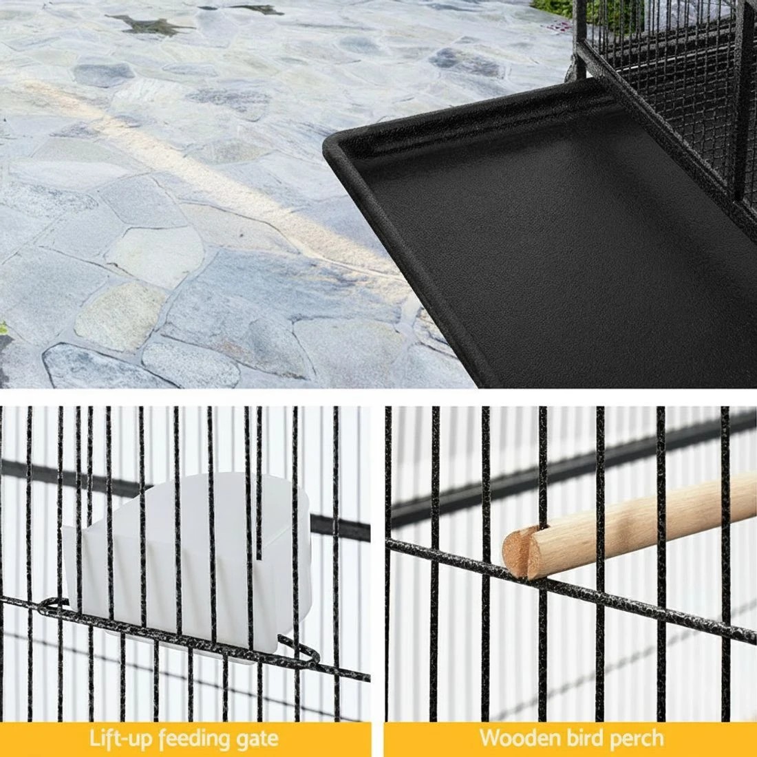 6 i.Pet Bird Cage Large Cages 160cm Parrot Aviary Stand-Alone Budgie Wheels Castor - Black, 6 of 6