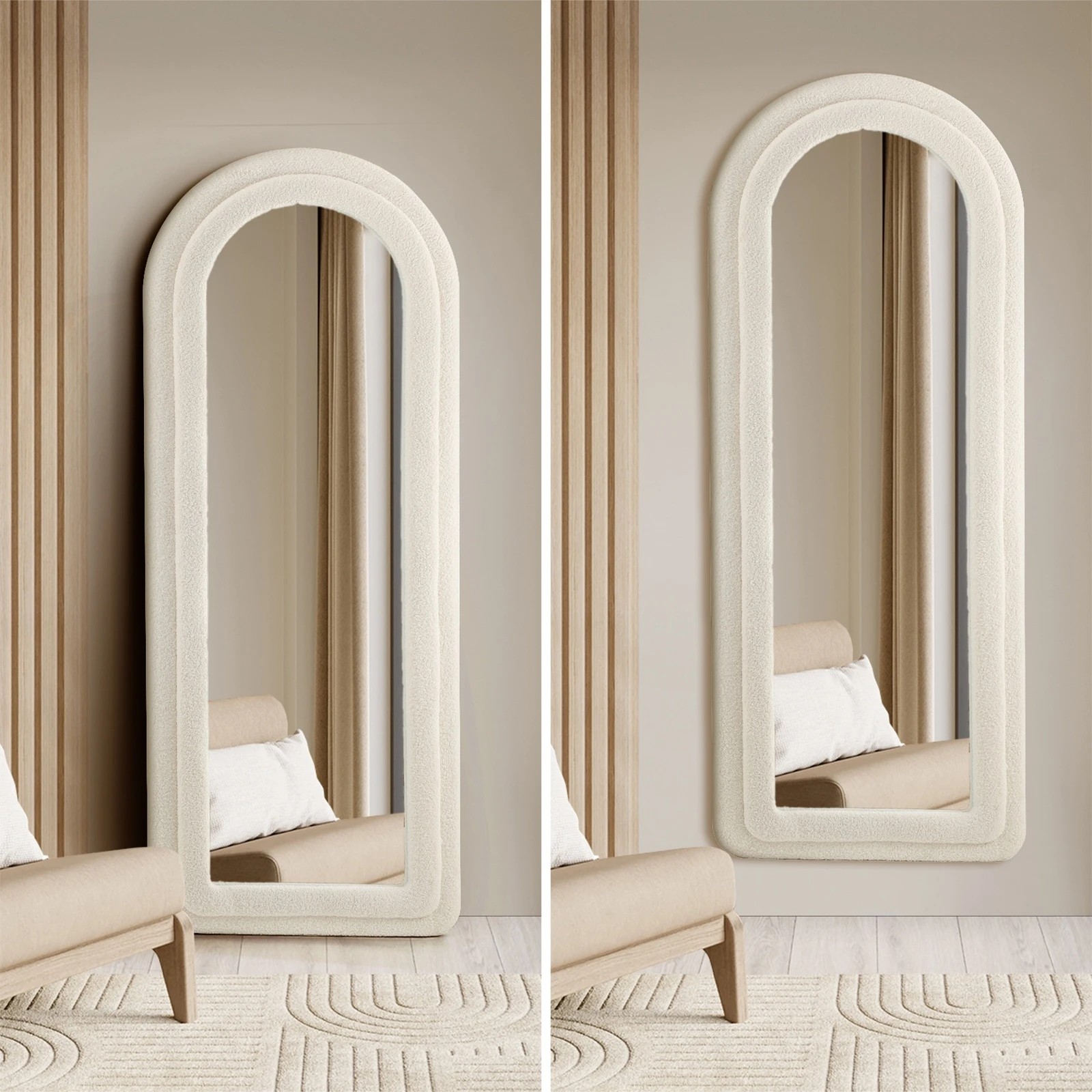 4 Oikiture 1.6m Full Length Mirror Boucle Frame Floor Mirrors Dressing Bedroom
 - White, 4 of 9