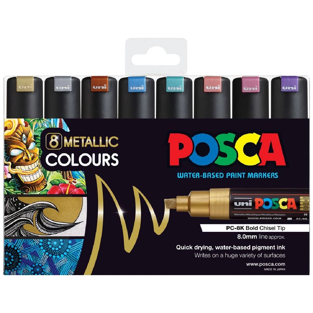 1 POSCA PC 8K Paint Markers Metallic Assorted 8 Pack, 1 of 4