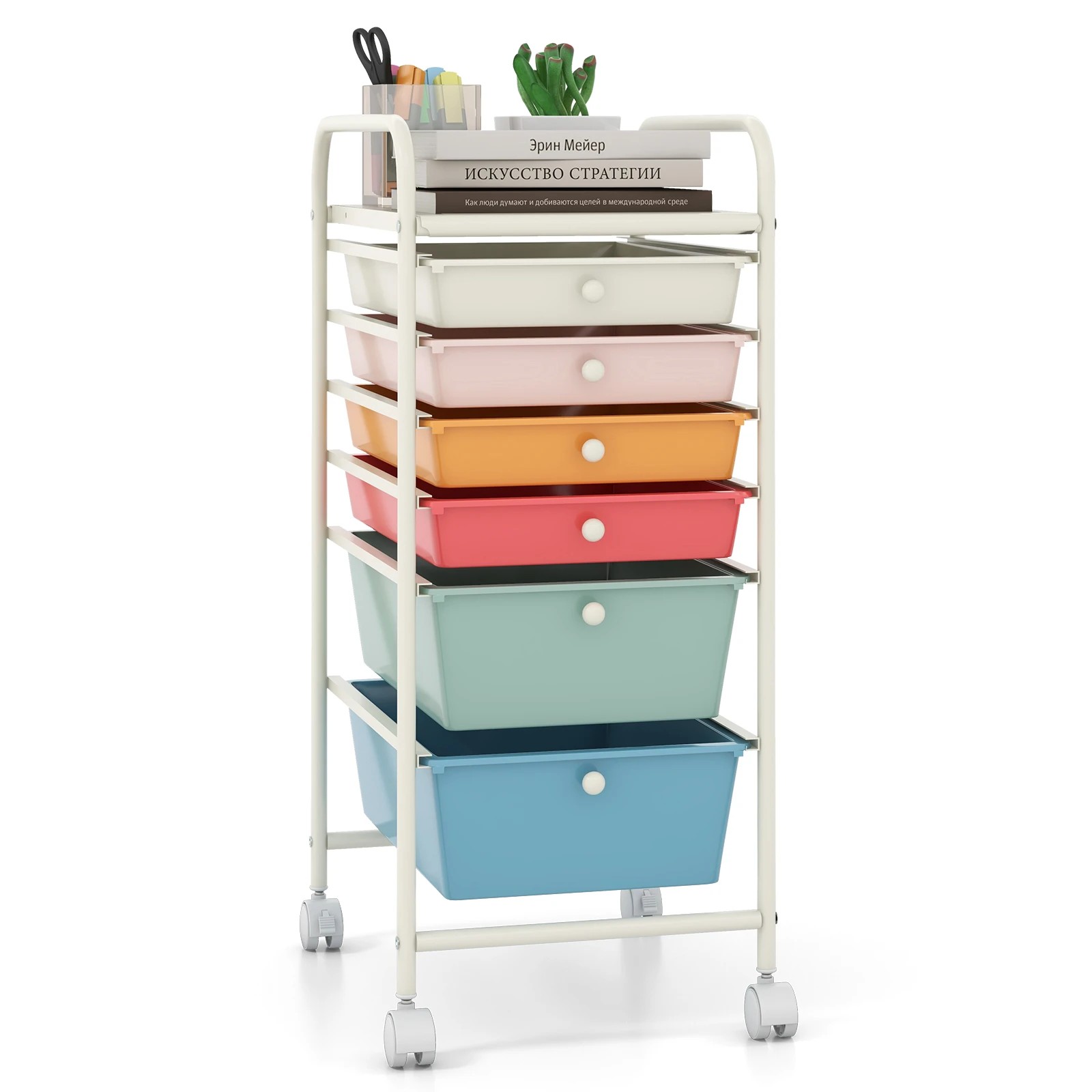 6 Costway 6 Drawers Rolling Storage Cart Mobile Utility Trolley - Multi, 6 of 6