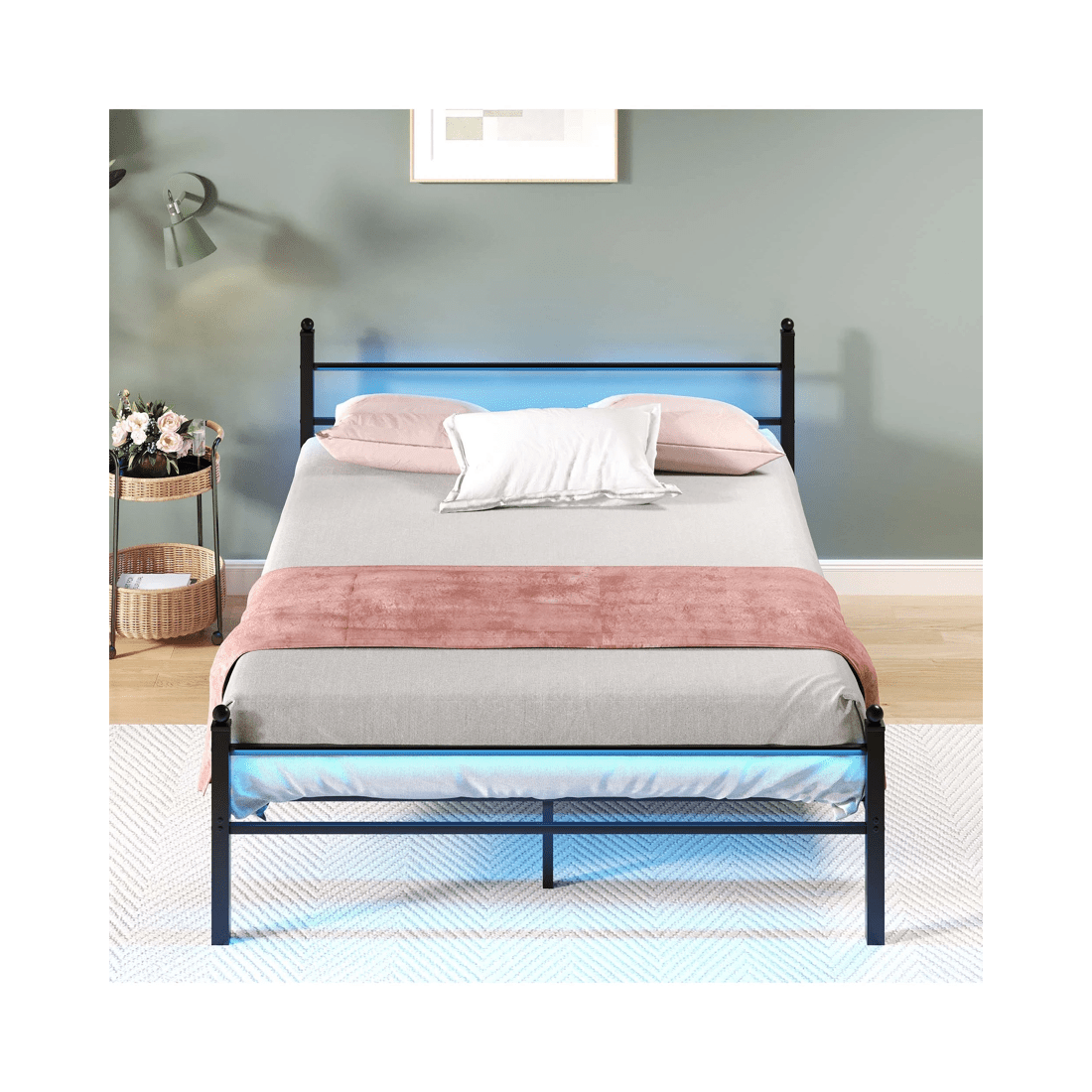 2 Advwin Double Metal Platform Bed Frame With Headboard And Footboard Black, 2 of 8