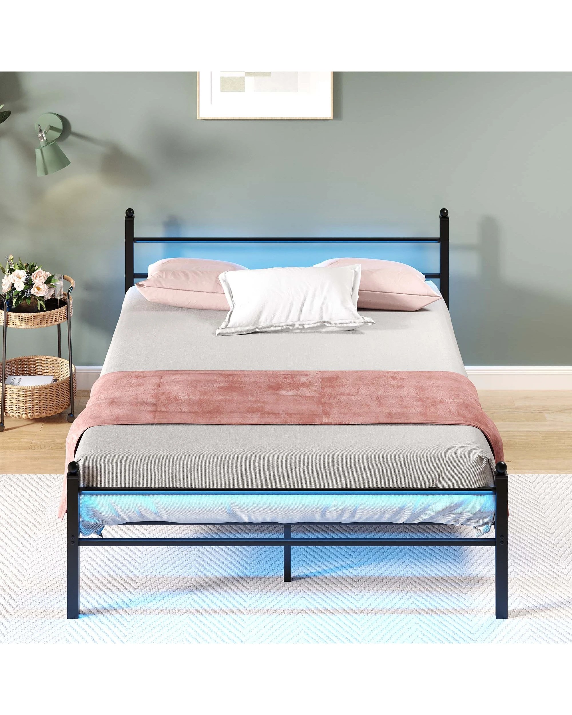 2 Advwin Double Metal Platform Bed Frame With Headboard And Footboard Black, 2 of 8