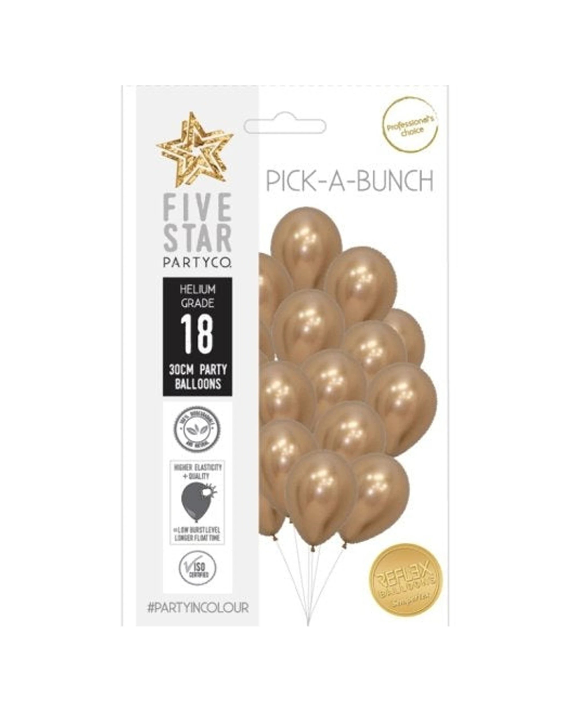 1 Alpen 18pc Sempertex Latex Balloon Pack 30cm Reflex - Gold, 1 of 1