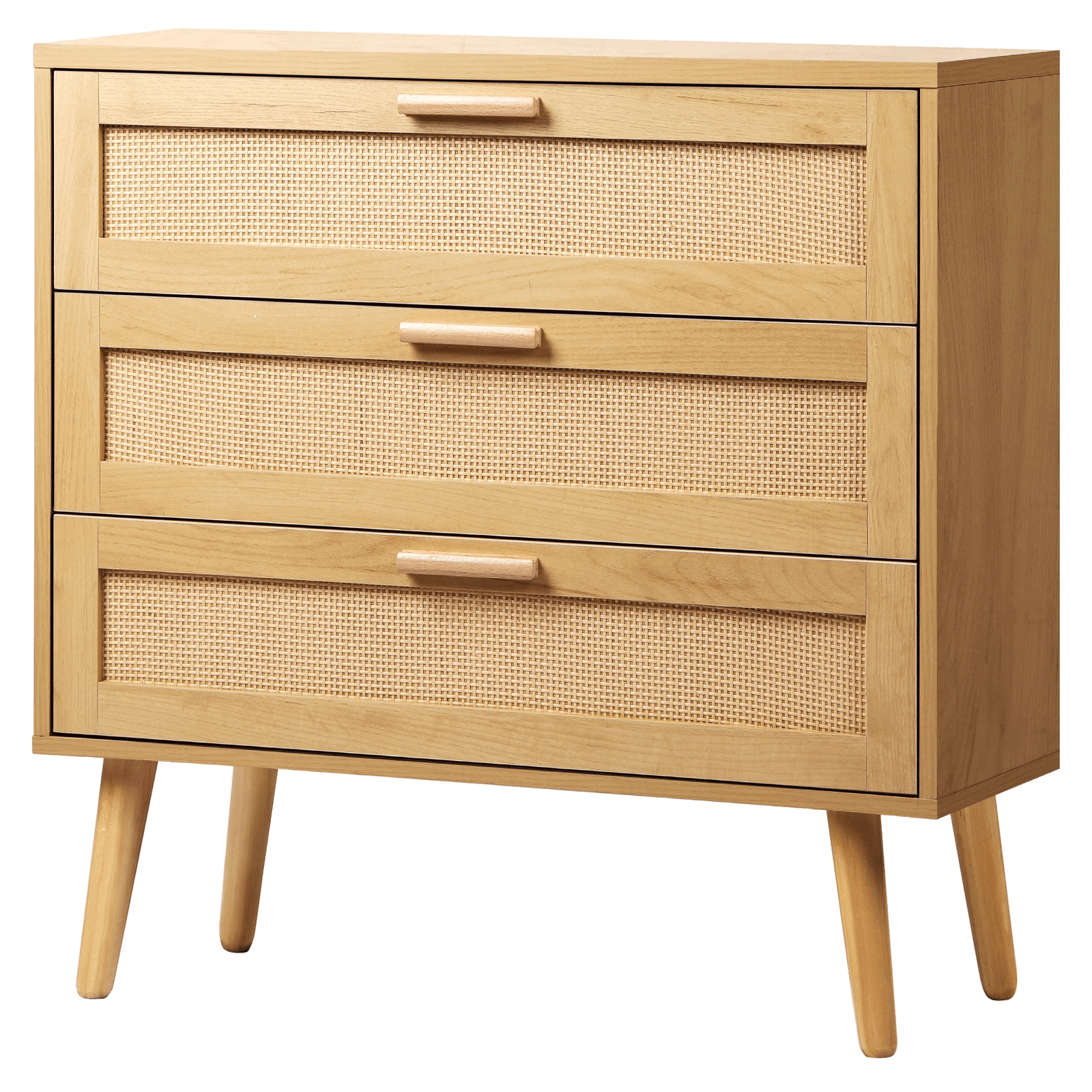 1 Alfordson 3 Chest of Drawers Rattan Cabinet Dresser - Oak, 1 of 8